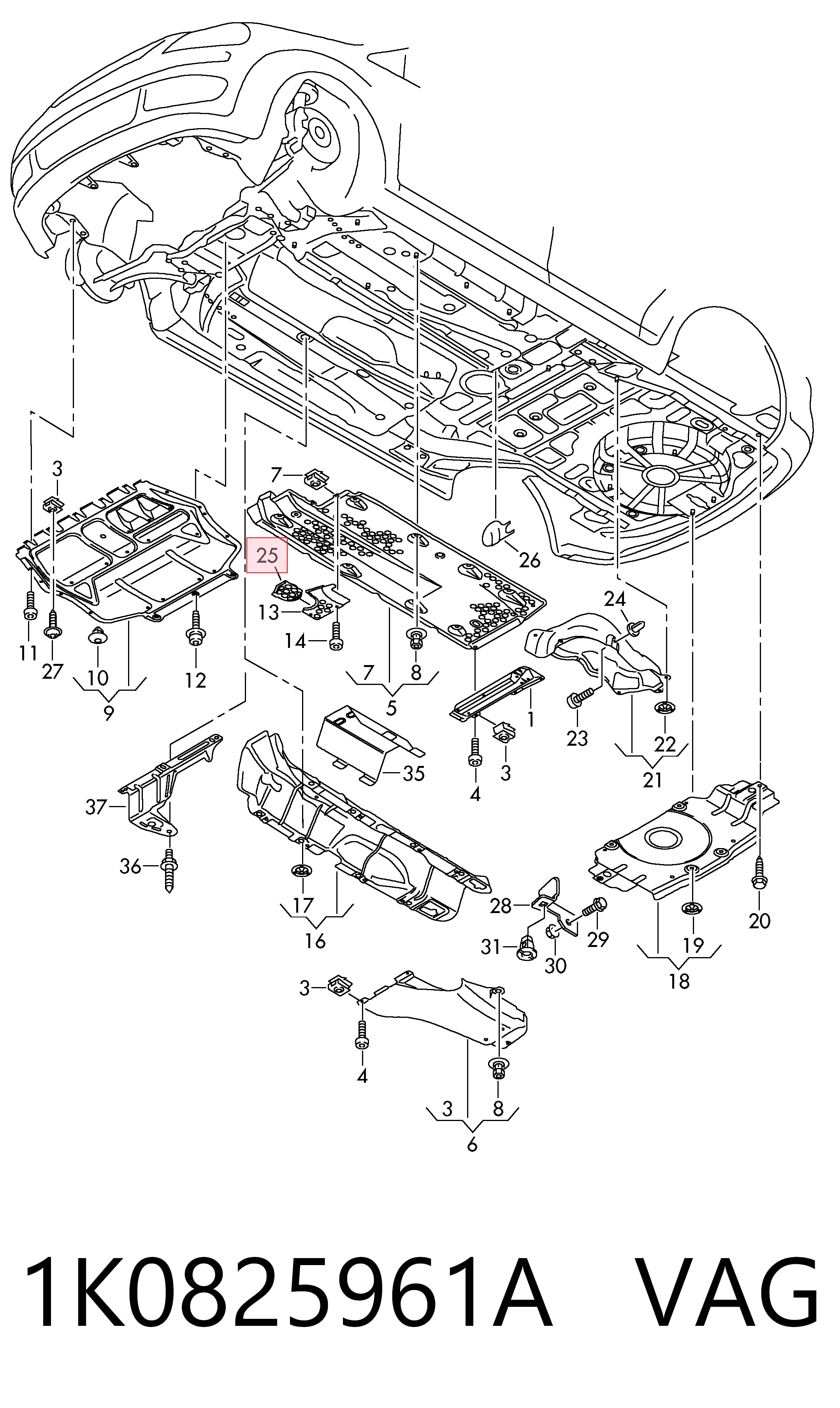 Заглушка кузова (підлоги) на Volkswagen Golf PLUS VI 521