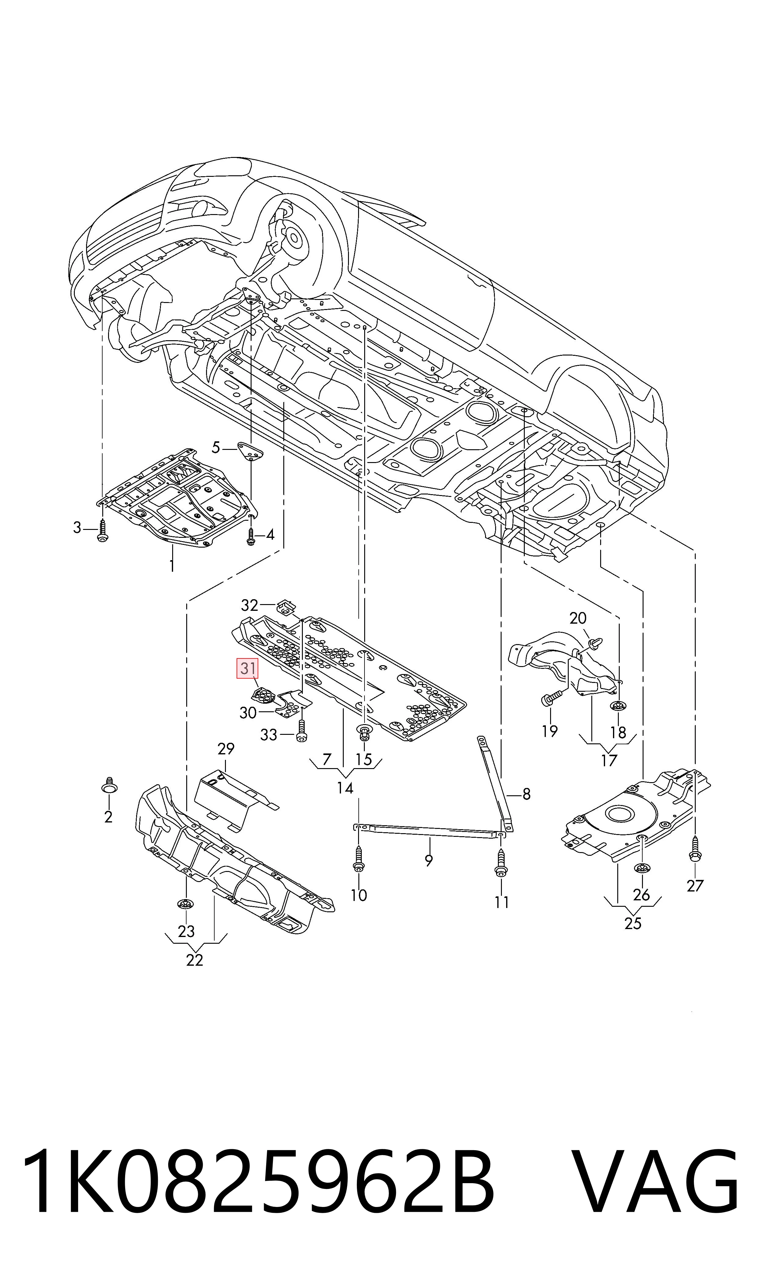 Заглушка днища кузова VAG 1K0825962B ціна, від 6.21 USD