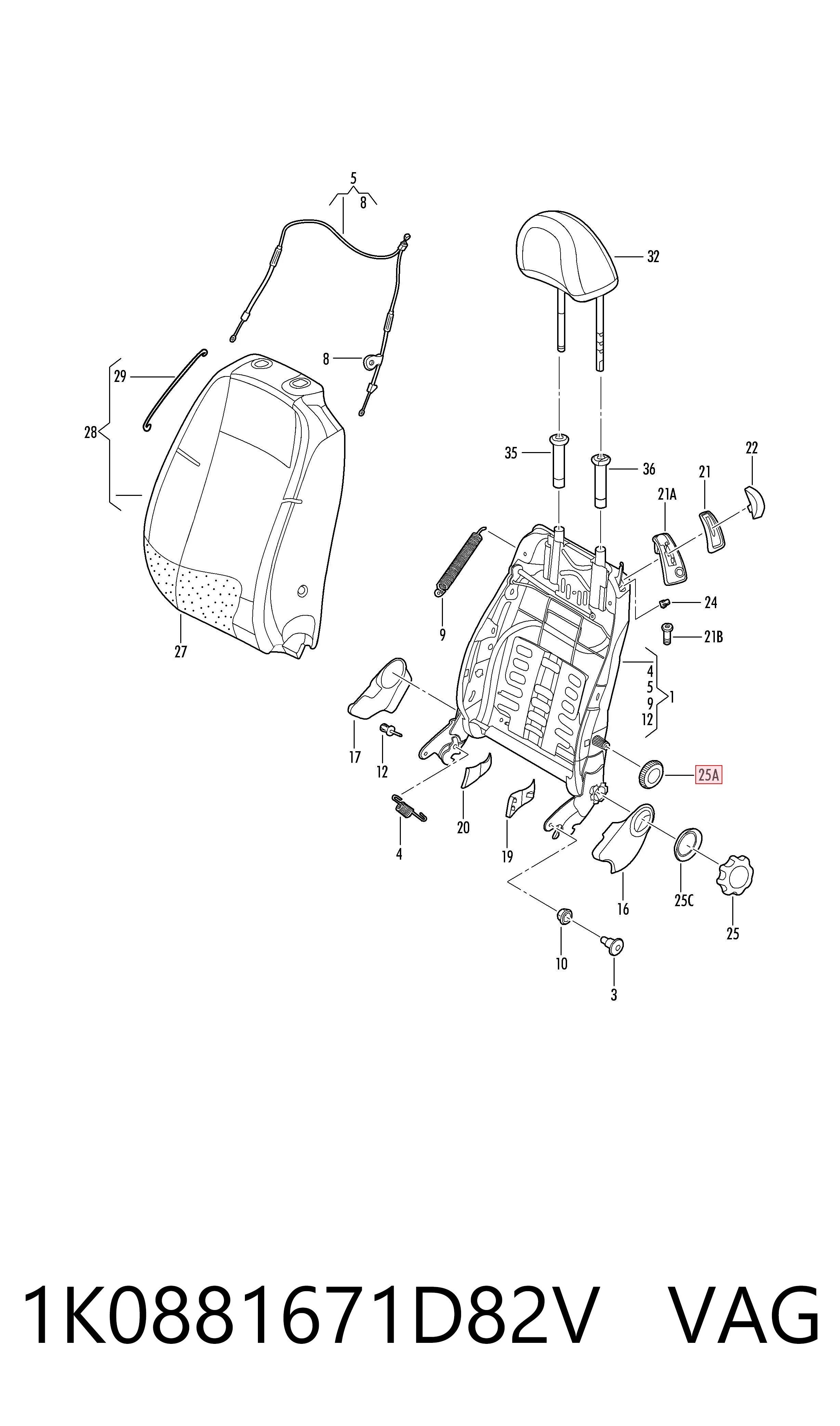 1K0881671D82V VAG Ручка регулювання спинки сидіння