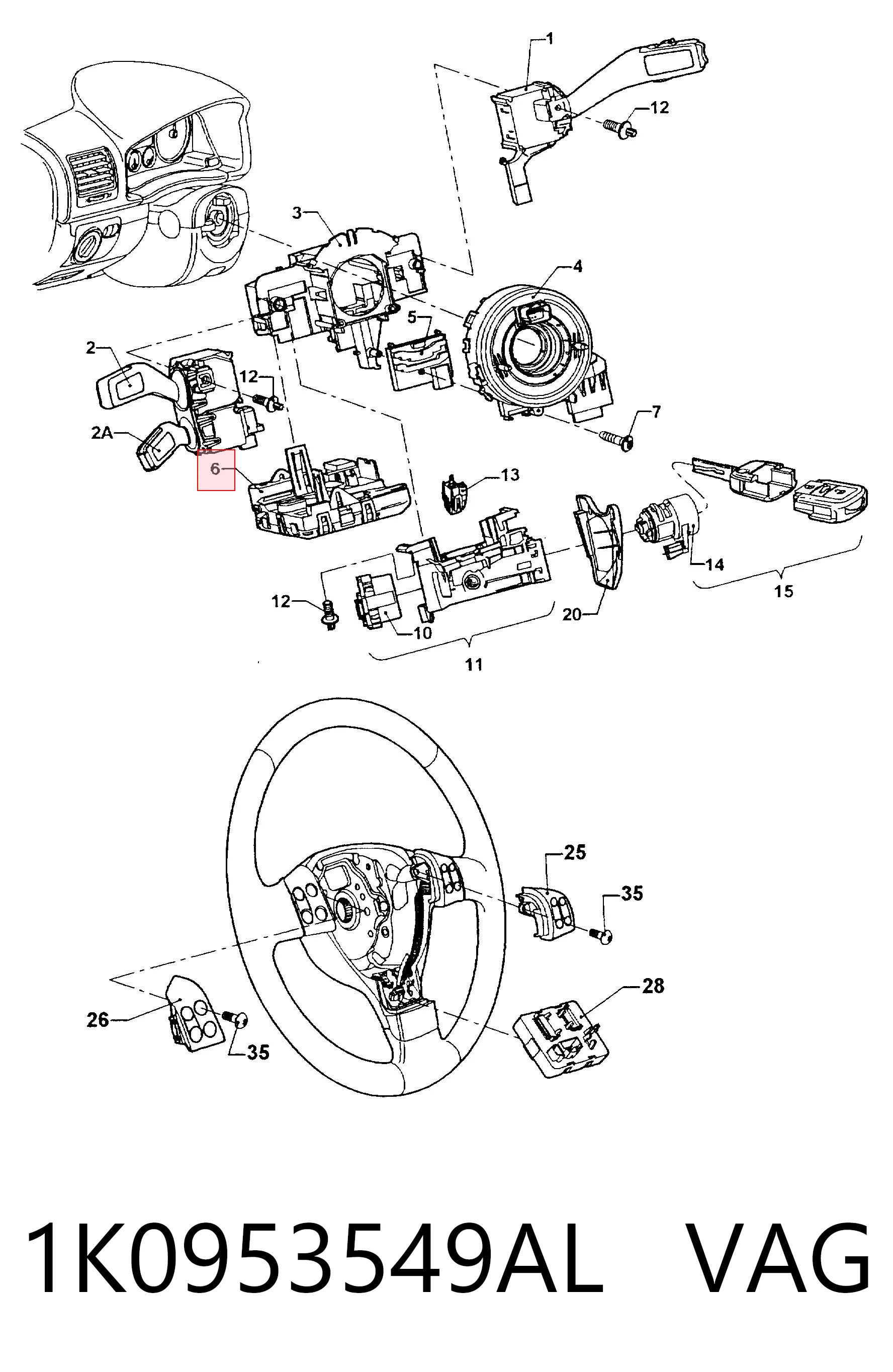Шлейф керма VAG 1K0953549AL ціна, від 19.75 USD