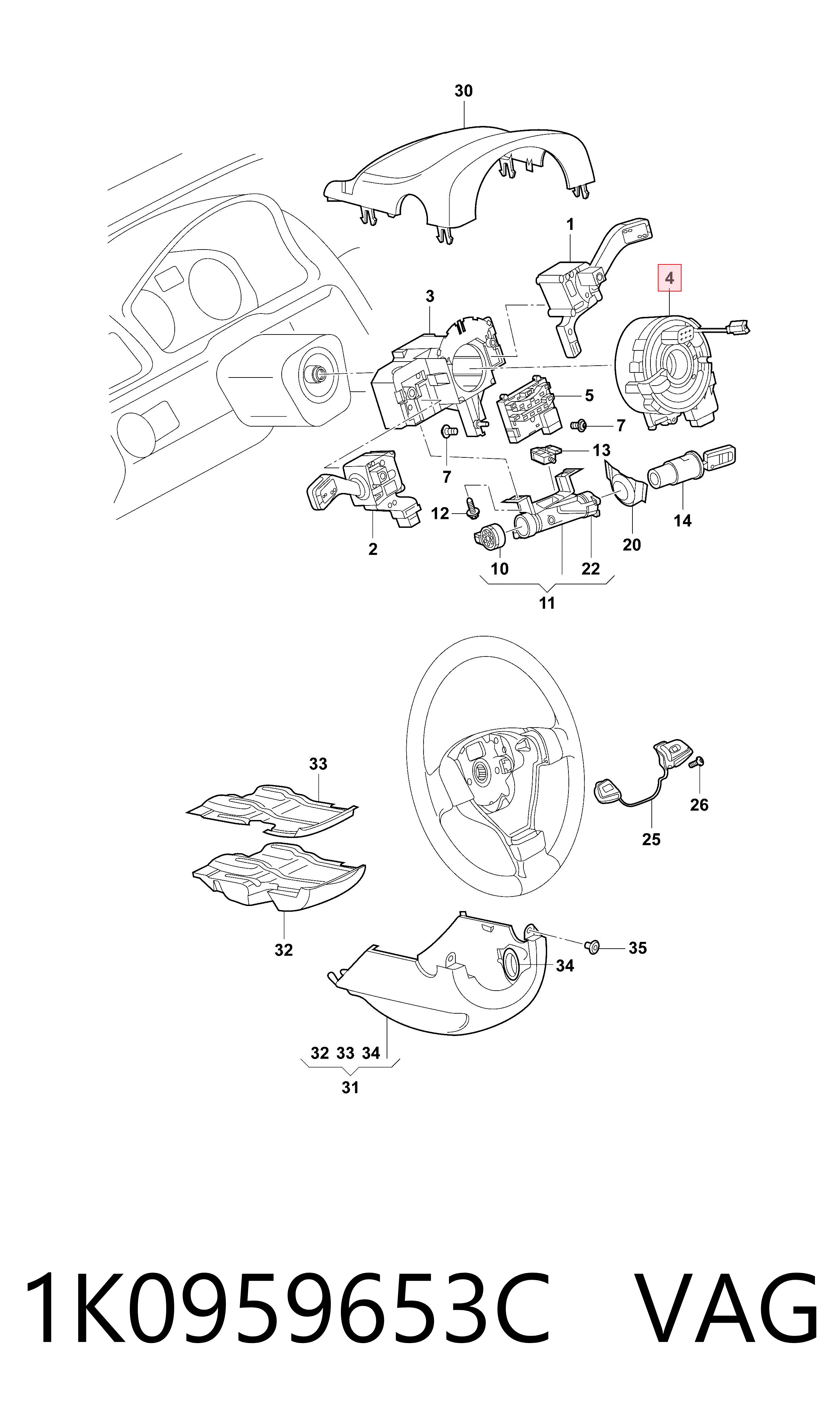 Шлейф керма VAG 1K0959653C ціна, від 7.62 USD