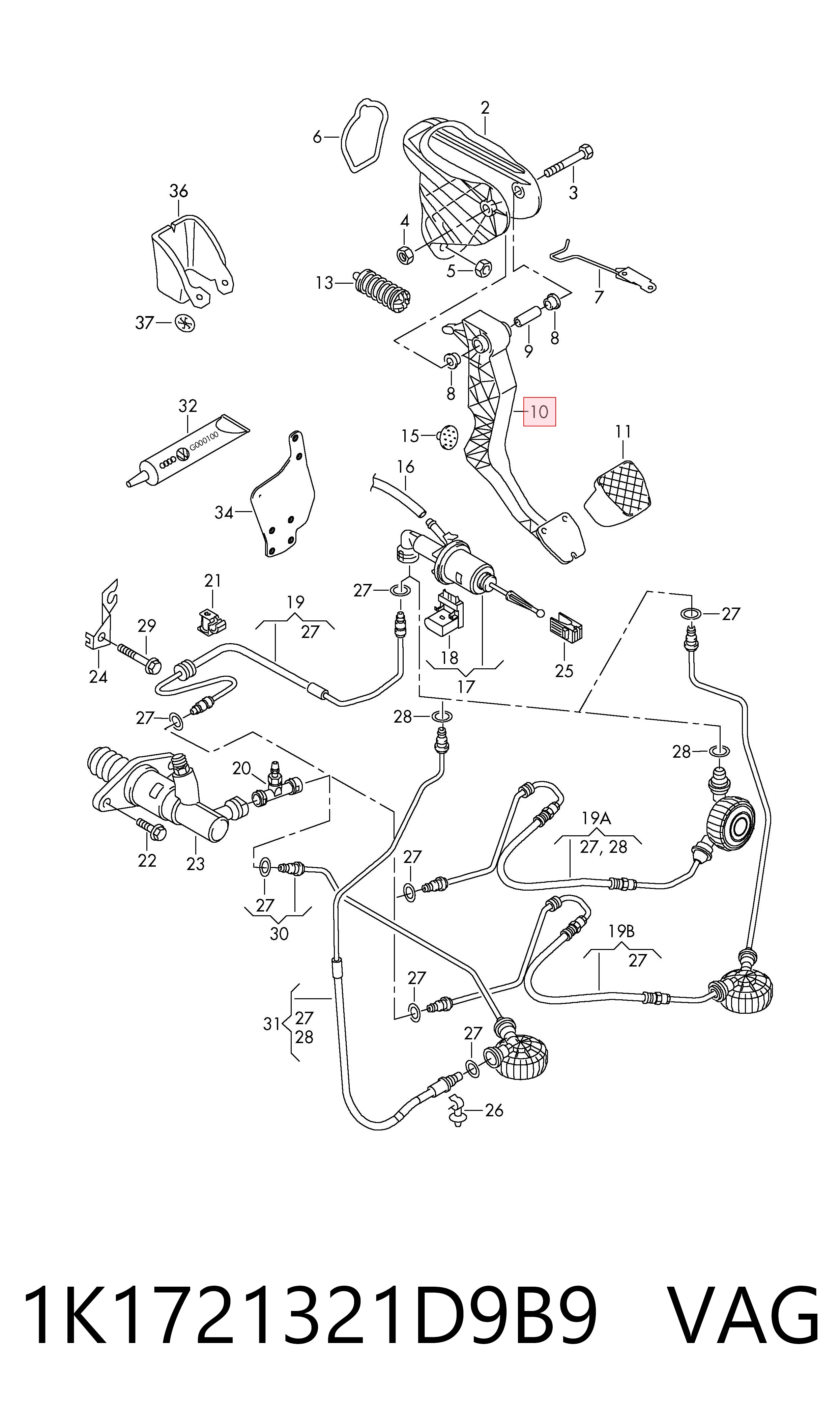 Педаль зчеплення на Volkswagen Jetta VI 162, 163, AV3, AV2, AY2, AY3