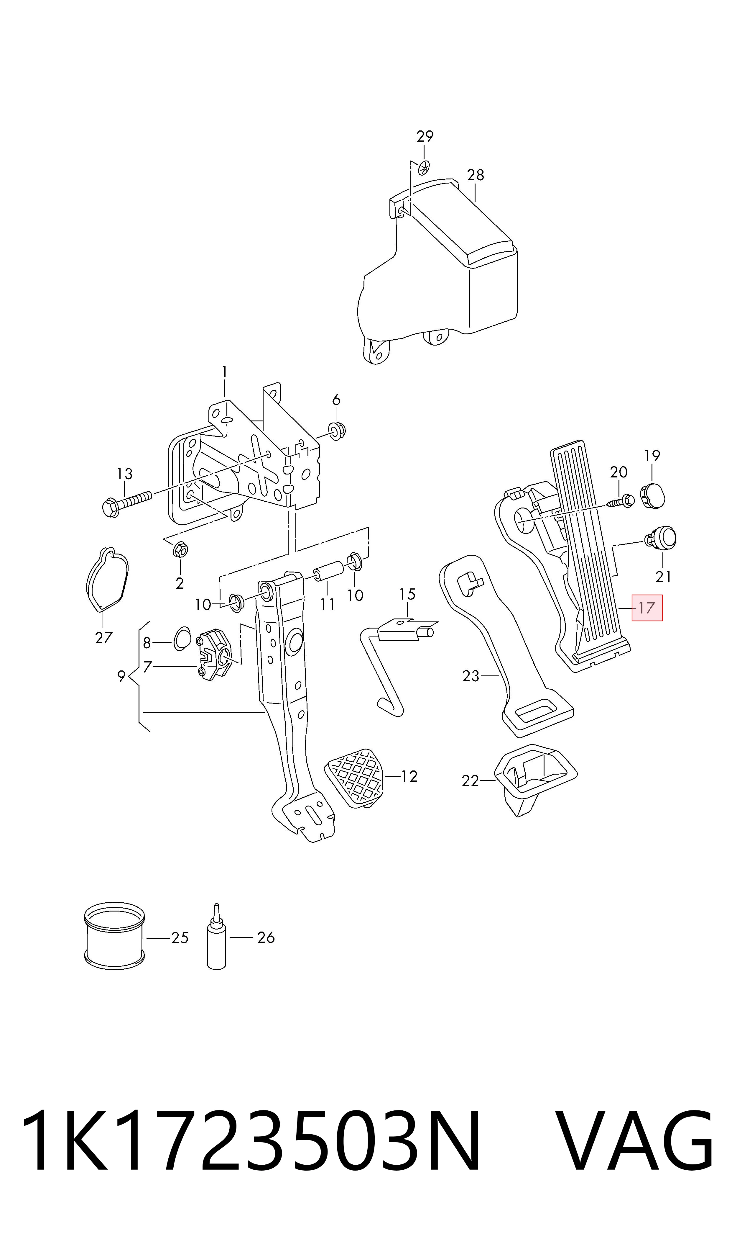 Педаль газу (акселератора) на Volkswagen Jetta VI 162, 163, AV3, AV2, AY2, AY3