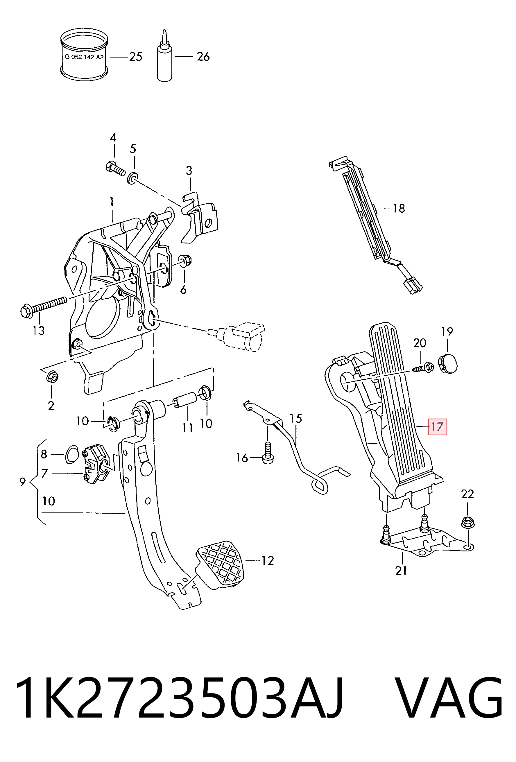 Підаль газу VAG 1K2723503AJ ціна, від 22.74 USD