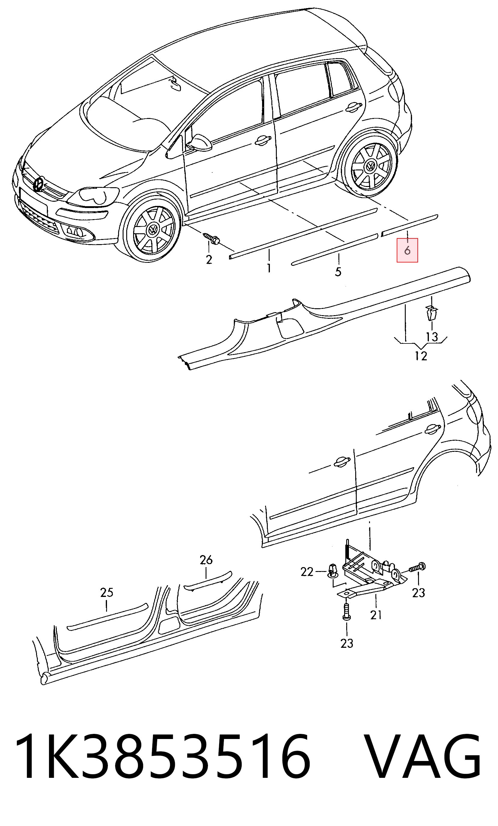 1K3853516 VAG Накладка задніх дверей