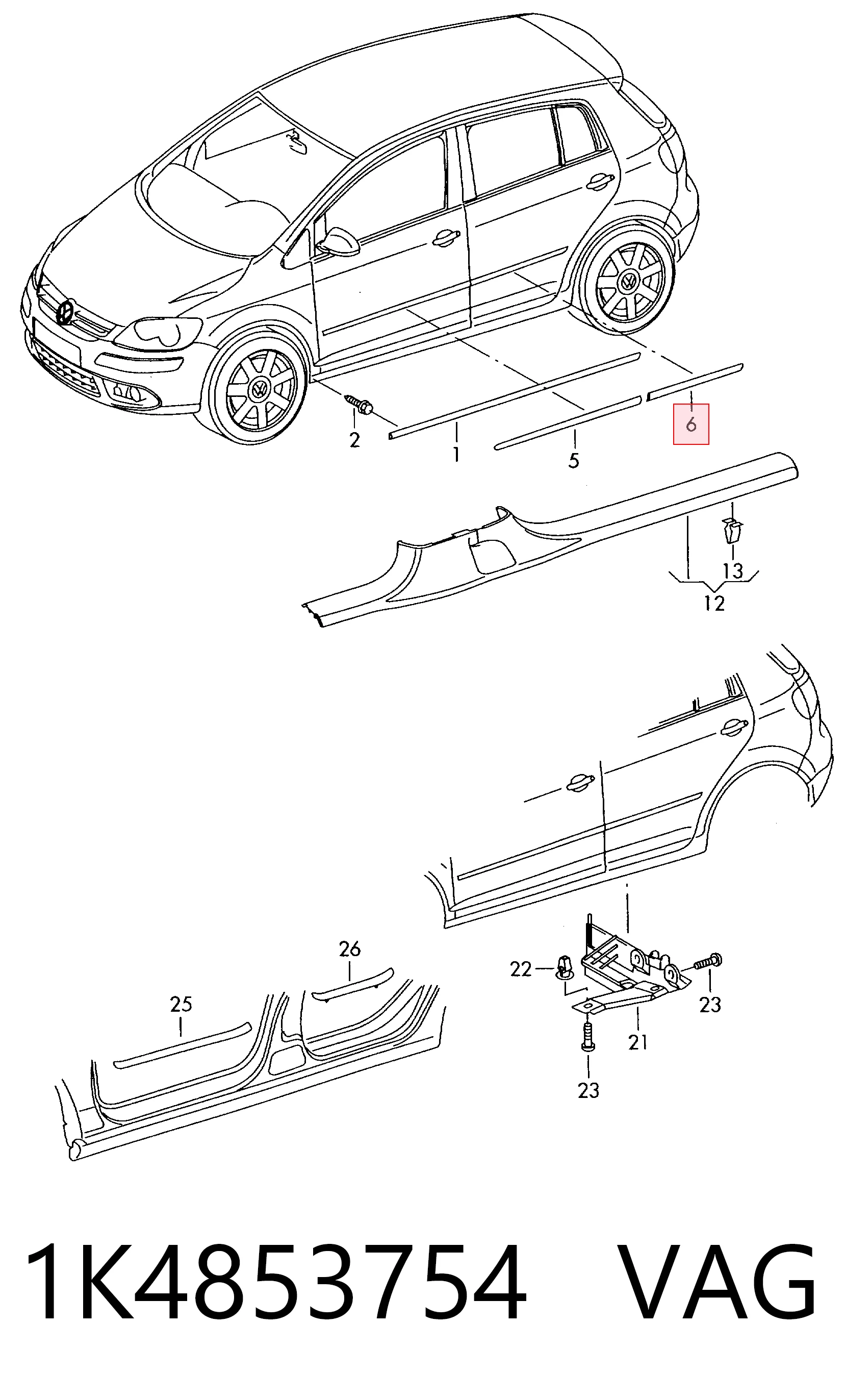 1K4853754 VAG Накладка задніх дверей