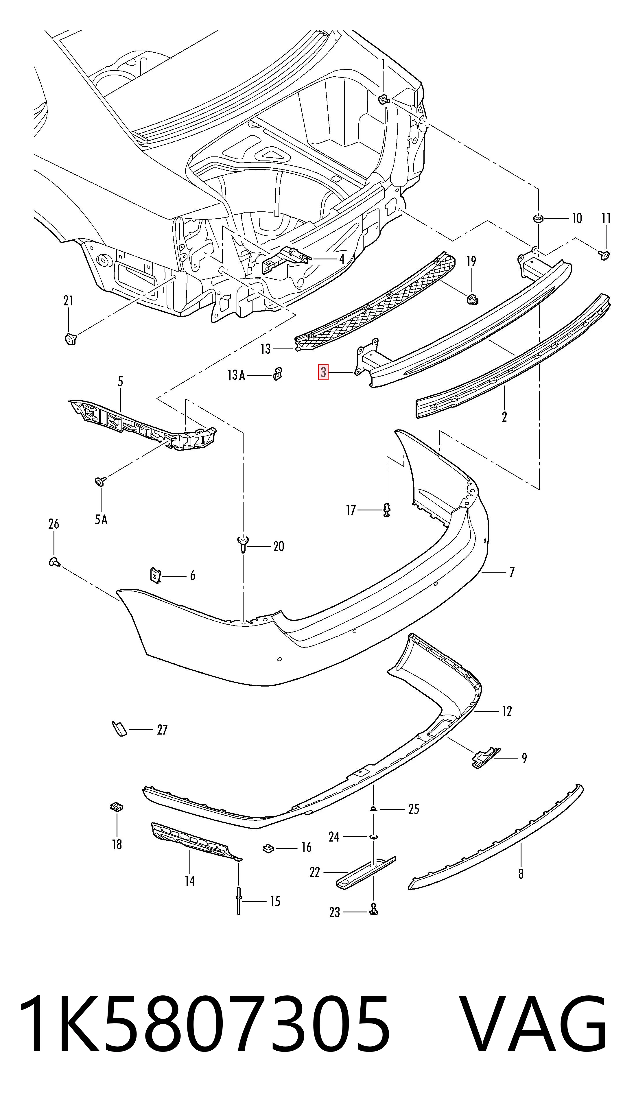Шина бампера заднього на Volkswagen Jetta V 1K2