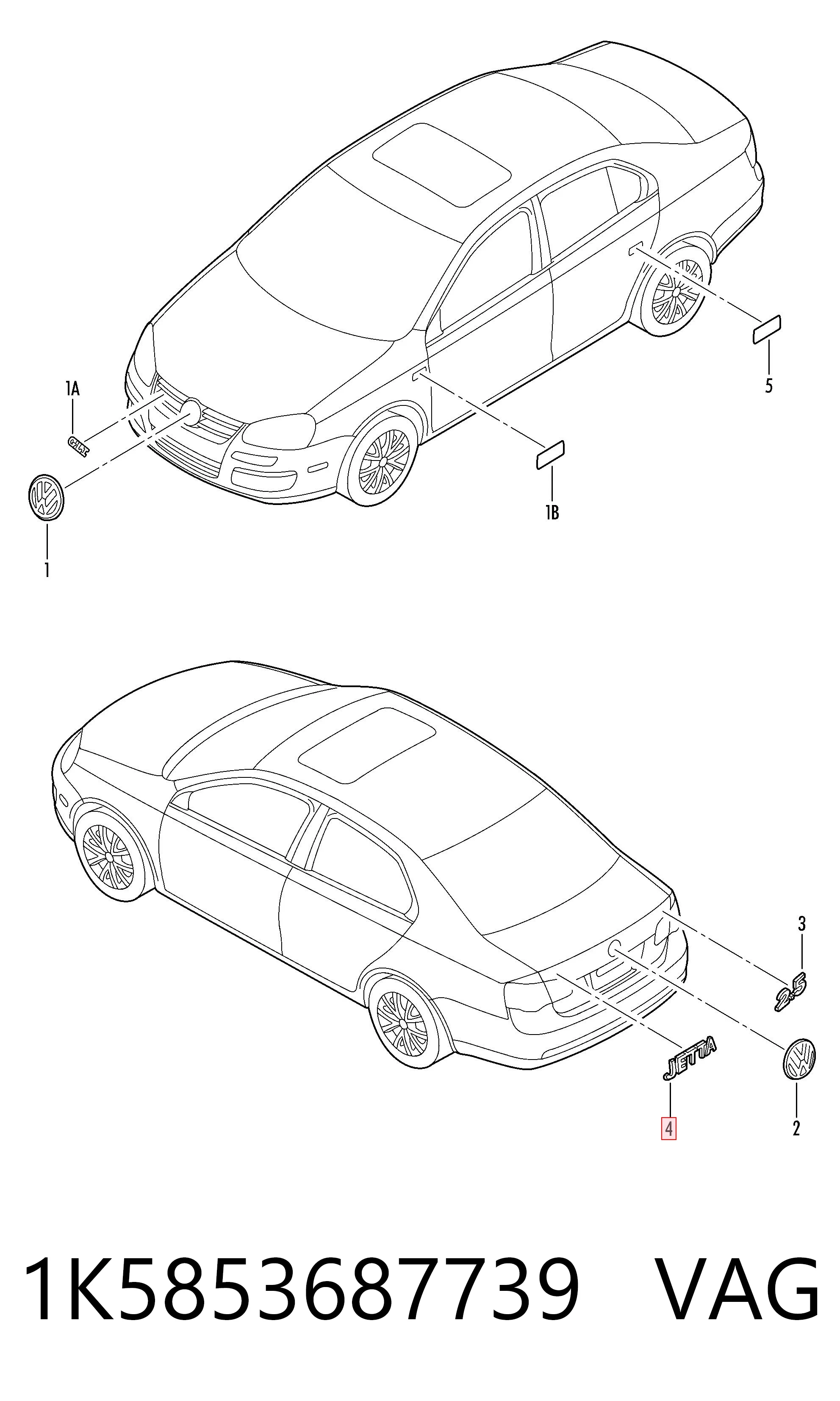 1K5853687739 VAG Емблема кришки багажника, фірмовий значок