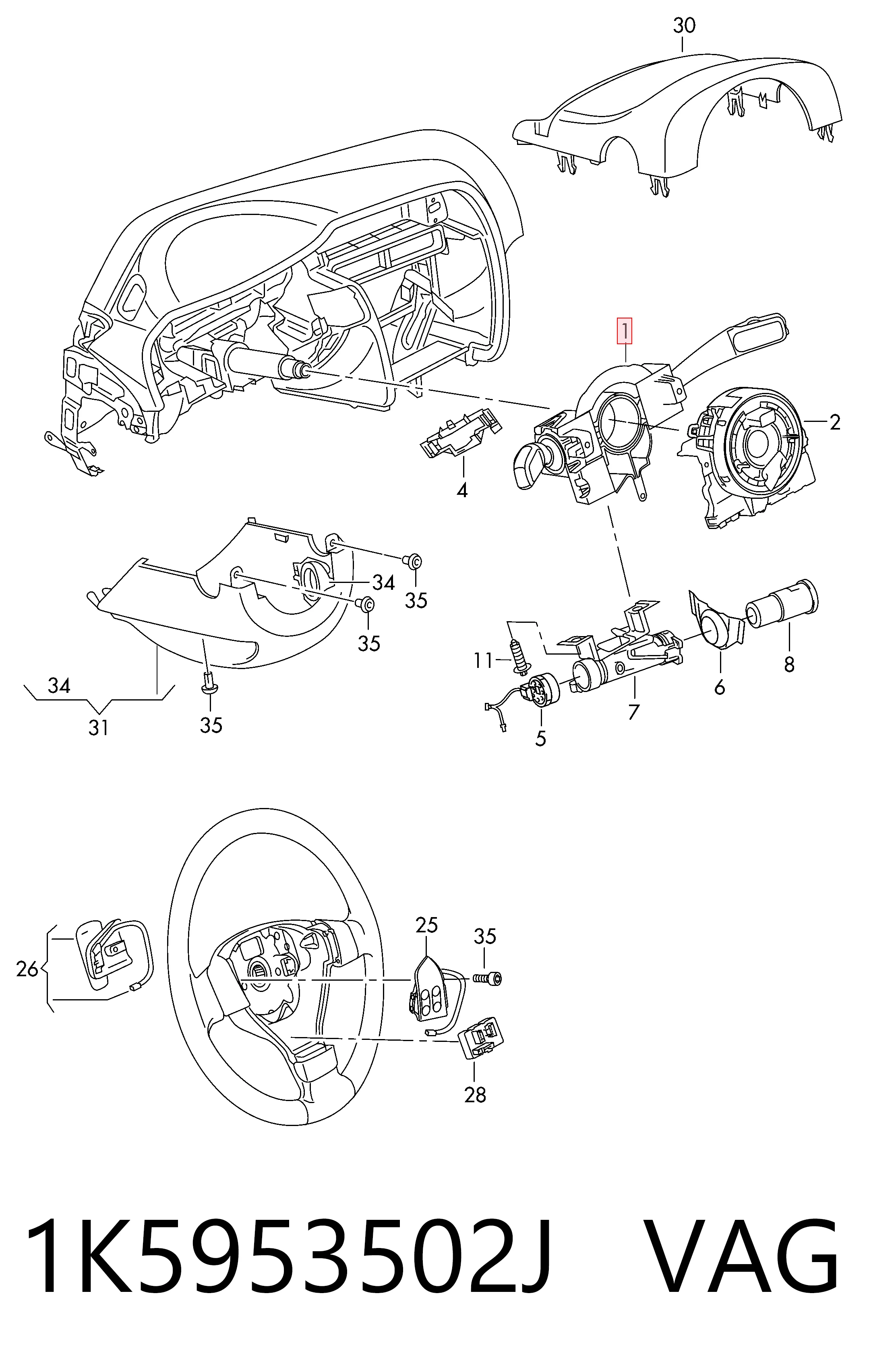 Перемикач підрульовий, в зборі Skoda Octavia II A5