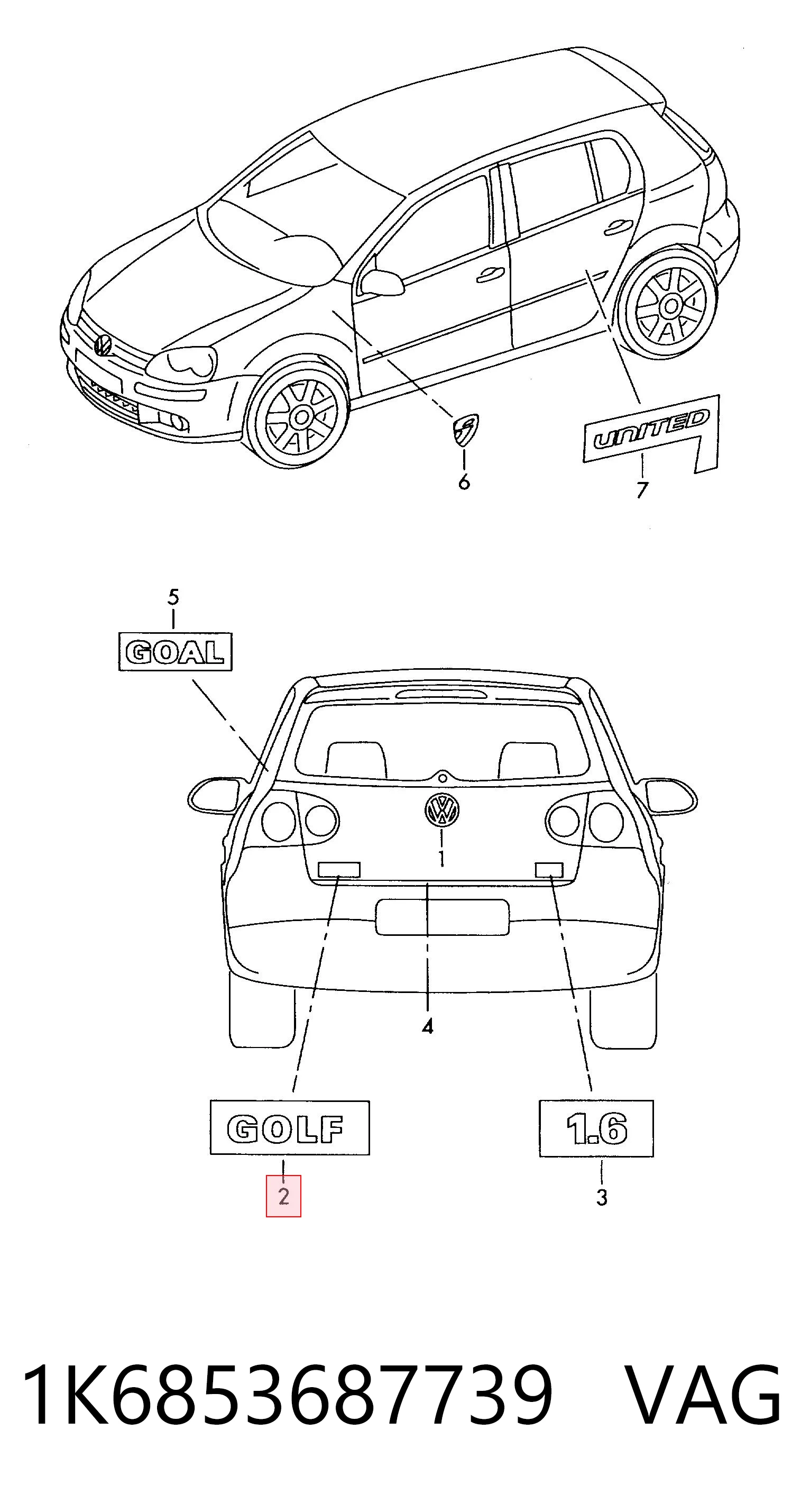 1K6853687739 VAG Емблема кришки багажника, фірмовий значок