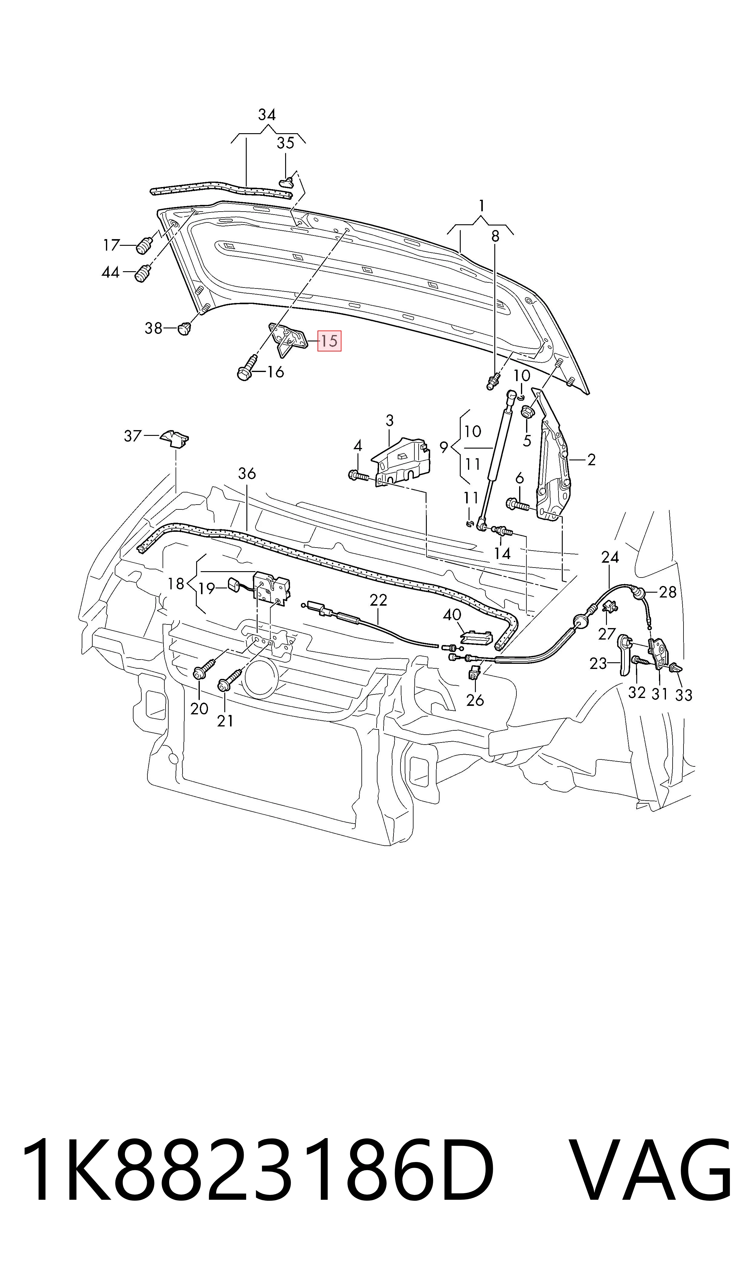  Замок капота Volkswagen Touran 2