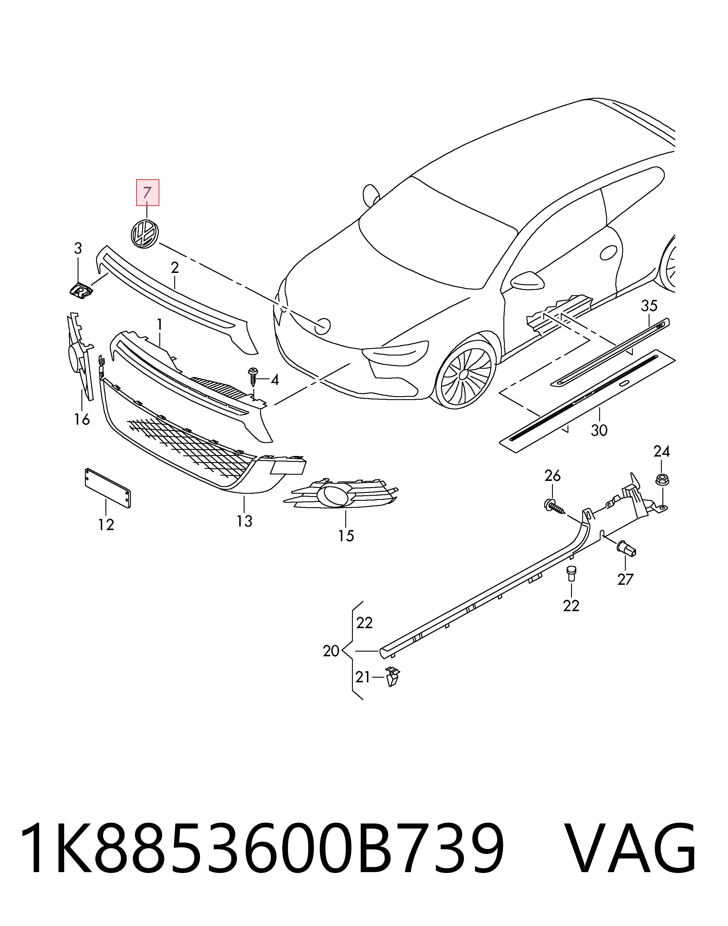 1K8853600B739 VAG Емблема решітки радіатора