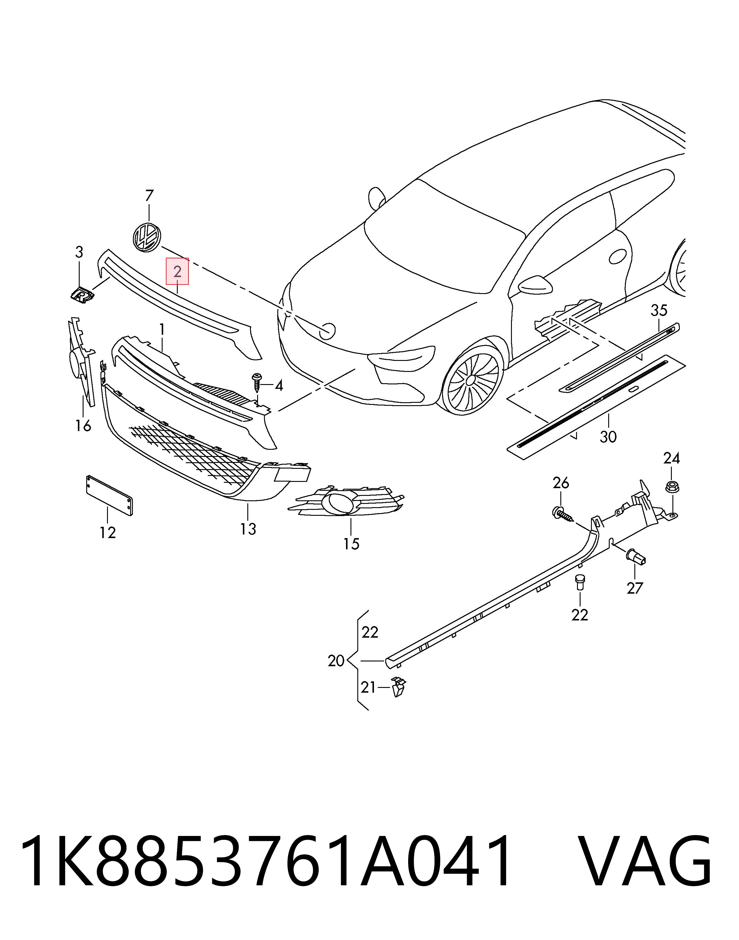 Молдинг решітки радіатора VAG 1K8853761A041 ціна, від 50.98 USD