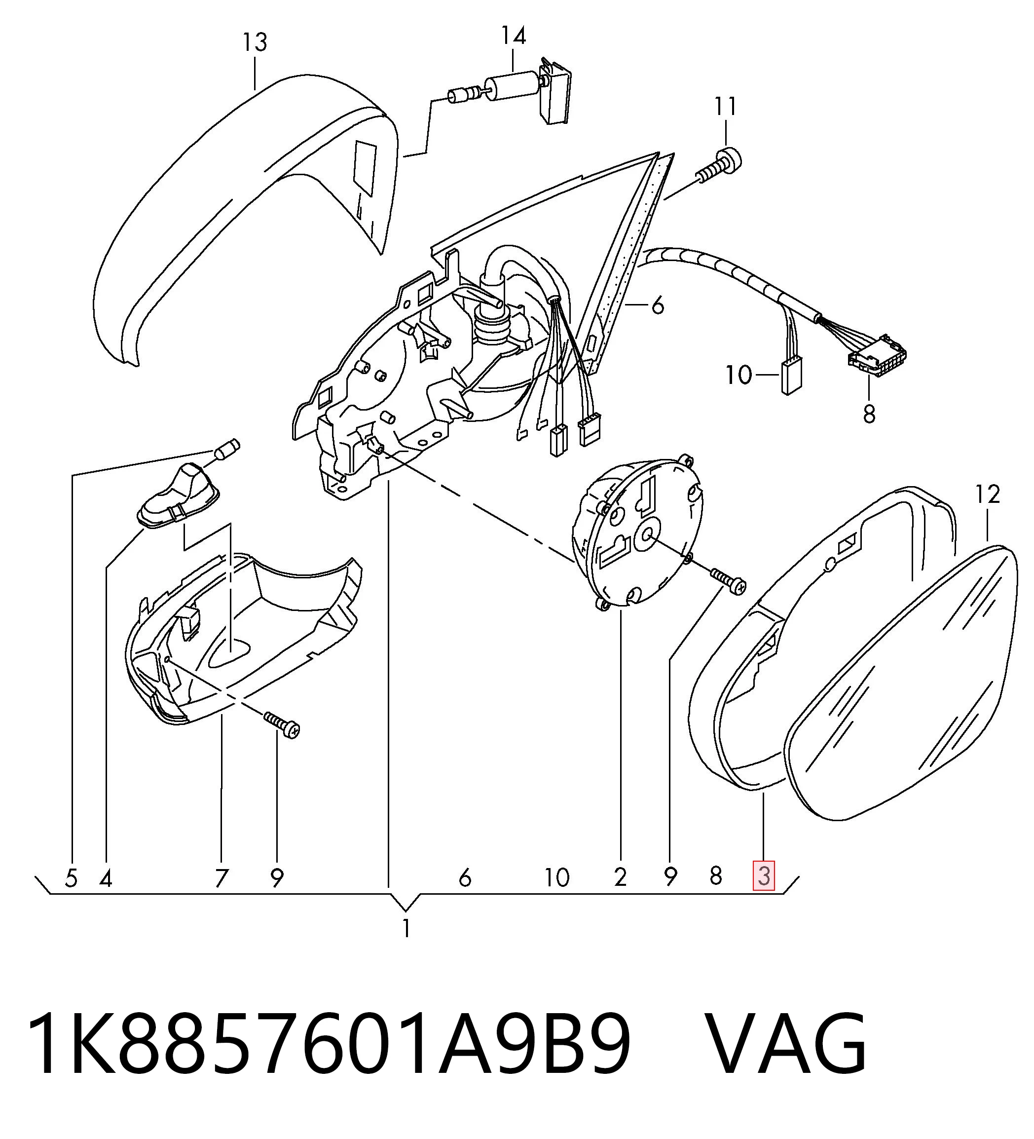 1K8857601A9B9 VAG Накладка водійського дзеркала