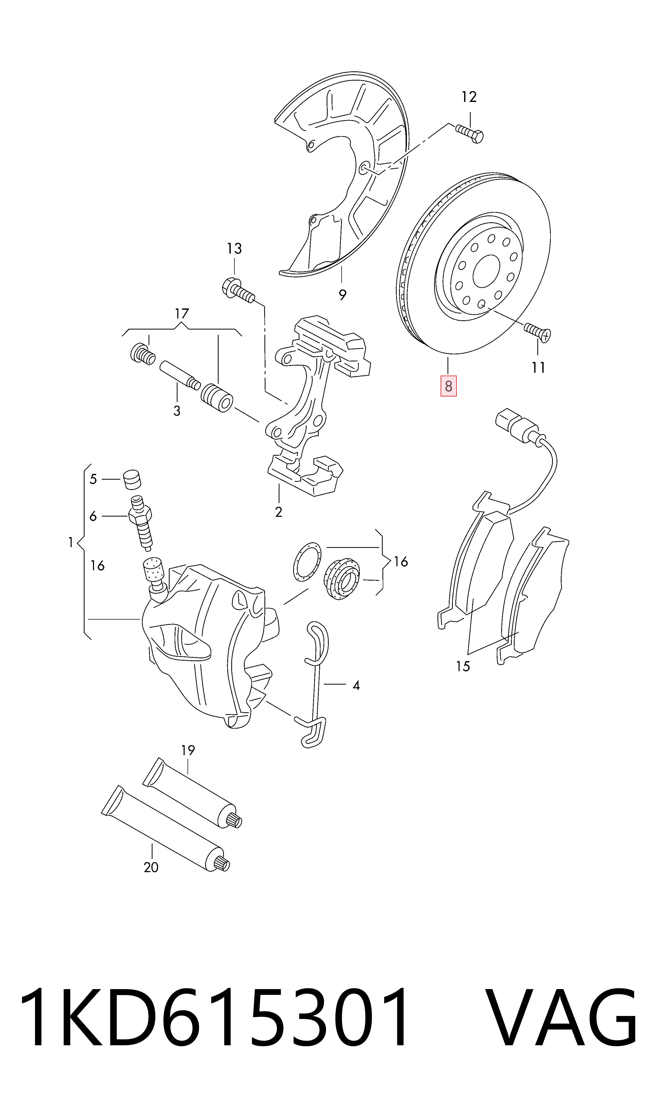Купити 1KD615301 VAG Ремкомплект передніх гальм