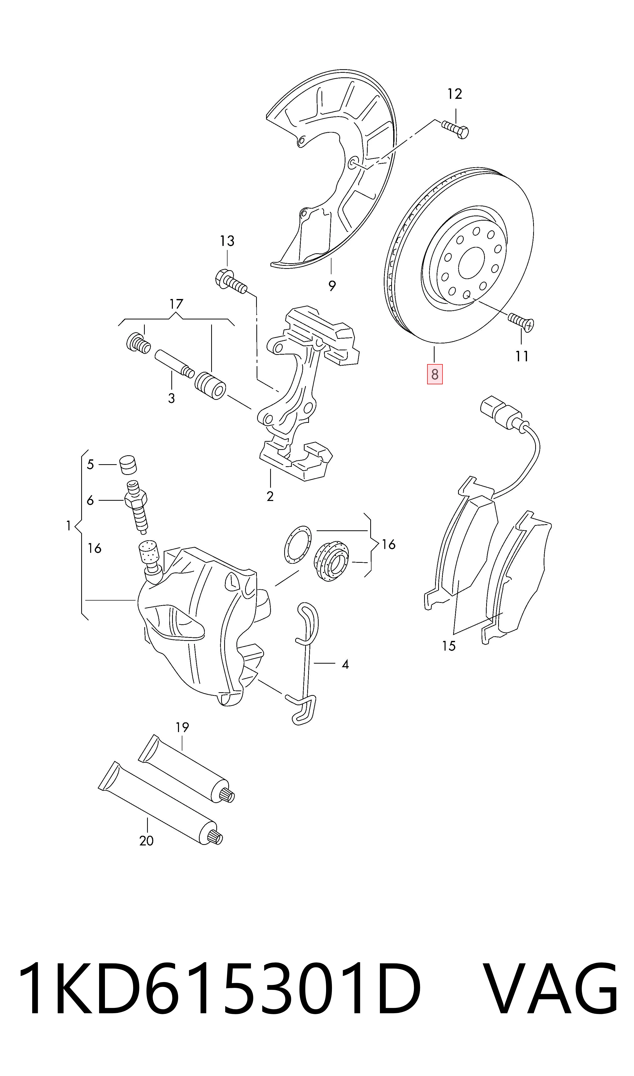 Купити 1KD615301D VAG Ремкомплект передніх гальм