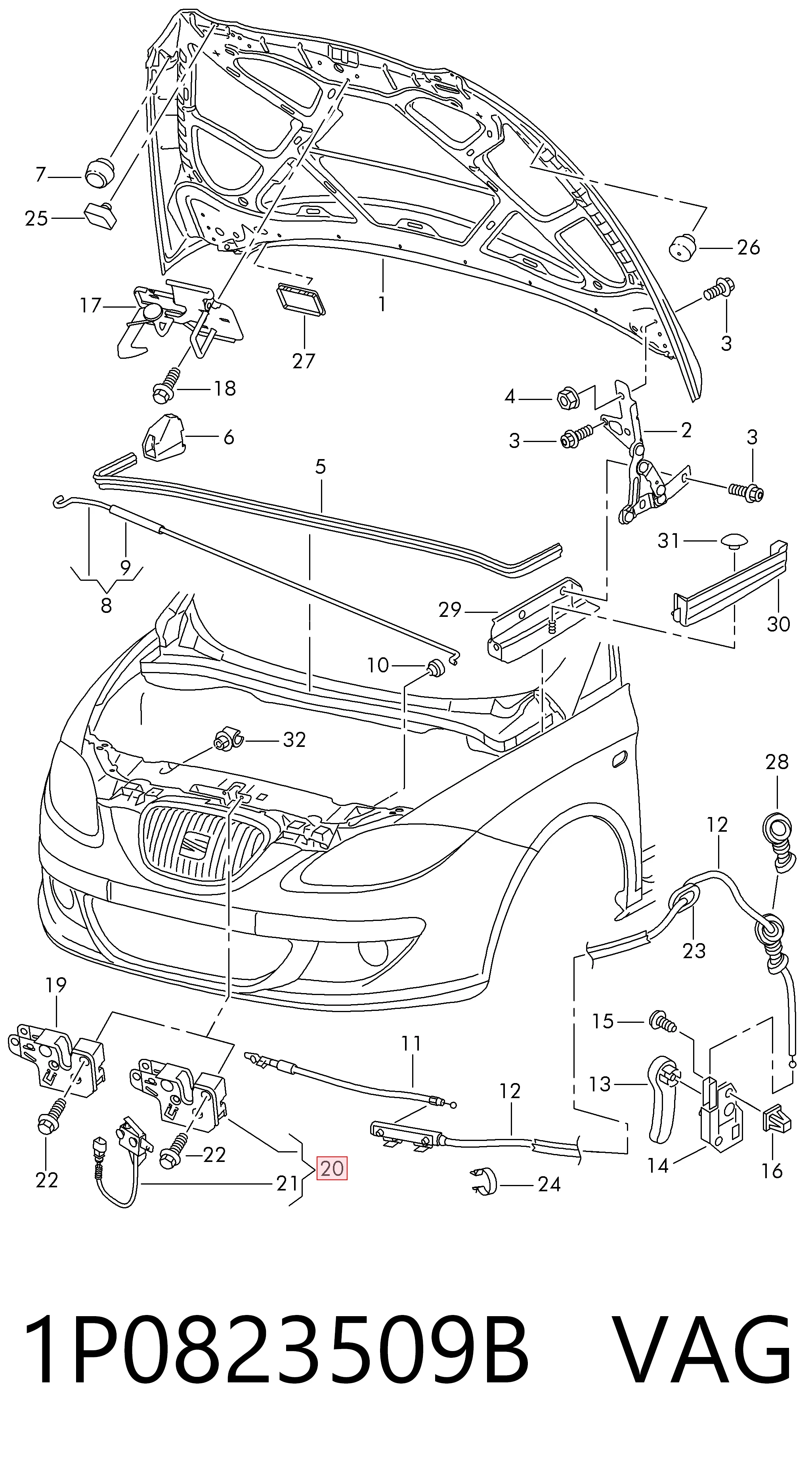 Замок капота Seat Altea XL мінівен (5P5, 5P8) (2006 - 2015) ціна, від 11.07 USD