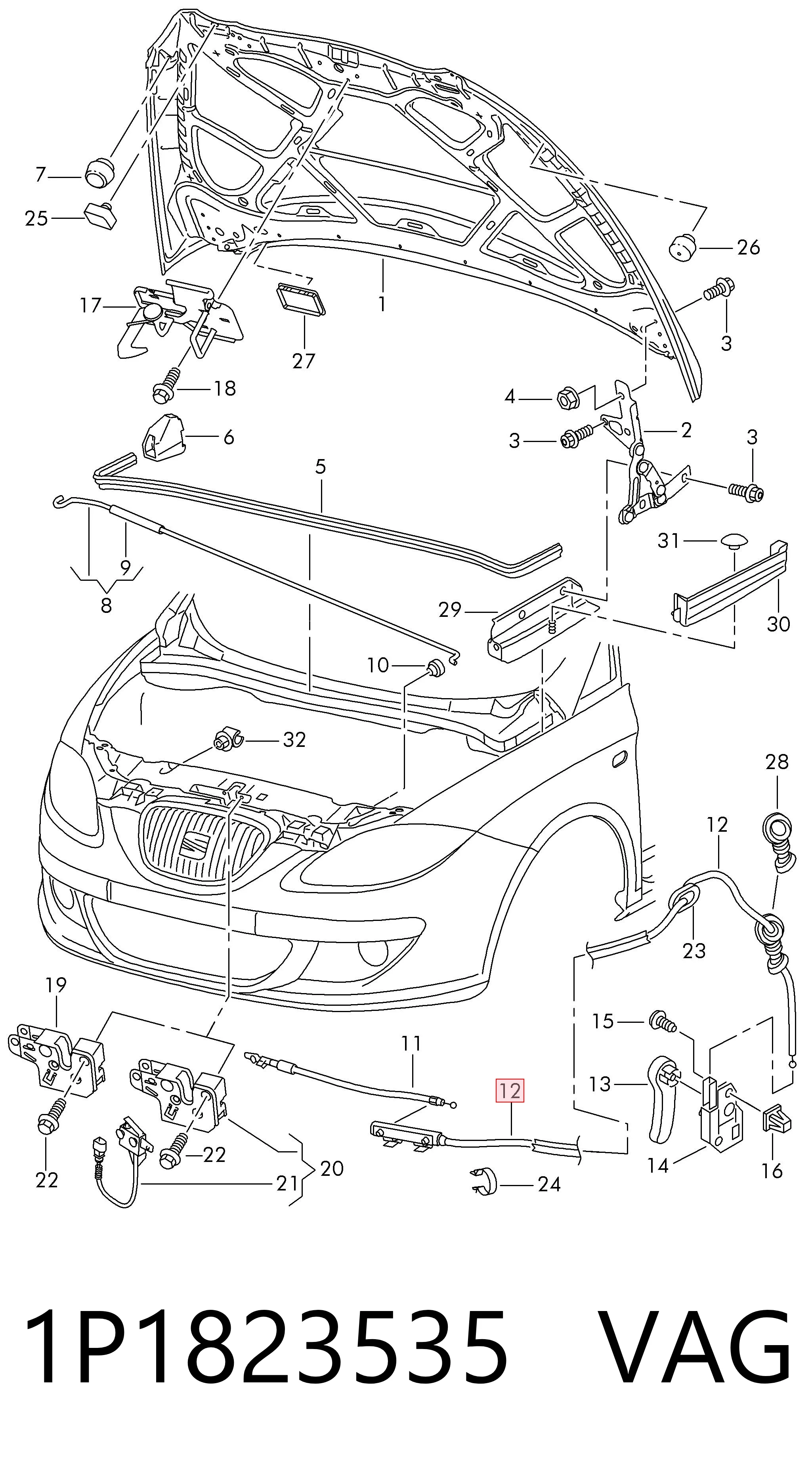 Трос замка капота на Seat Altea XL 5P5, 5P8