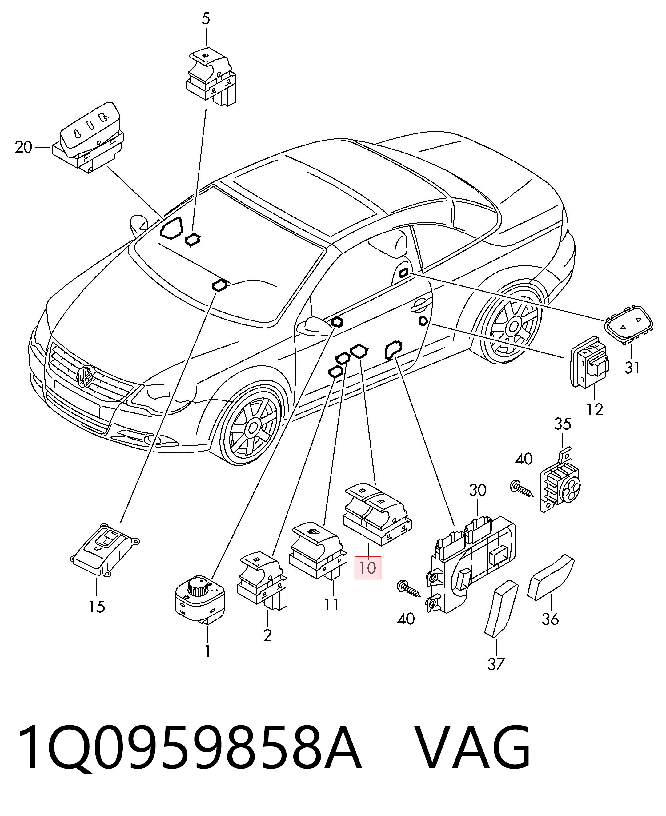 1Q0959858A VAG Кнопка підйомника заднього скла