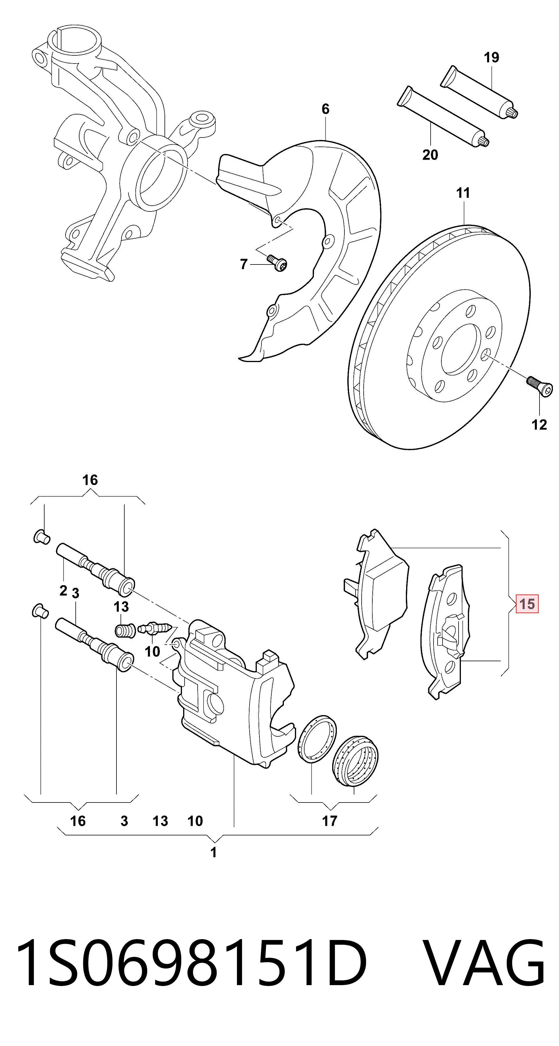 1S0698151D VAG Передні гальмівні колодки