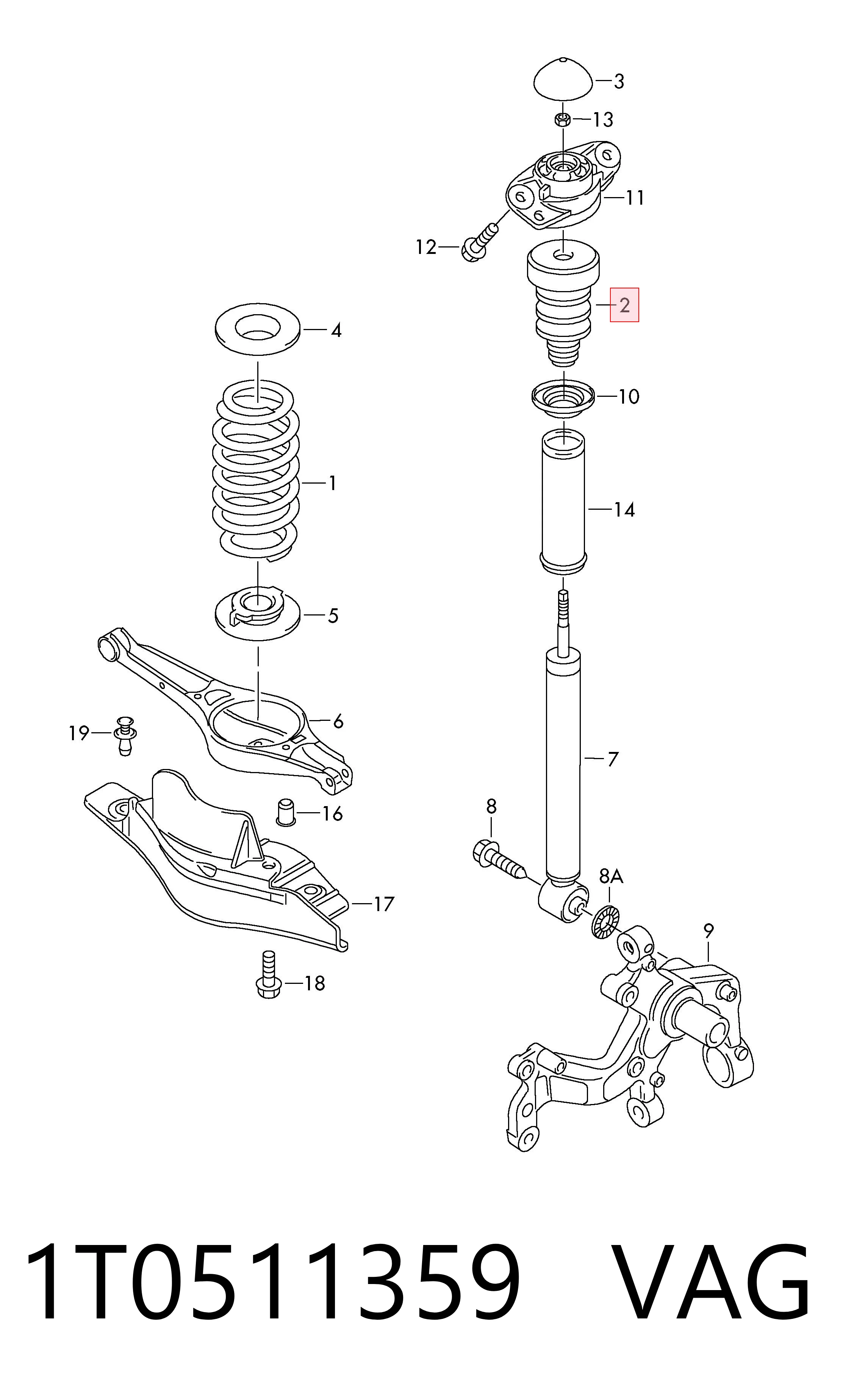 Відбійник на задні амортизатори VAG 1T0511359 ціна, від 12.13 USD
