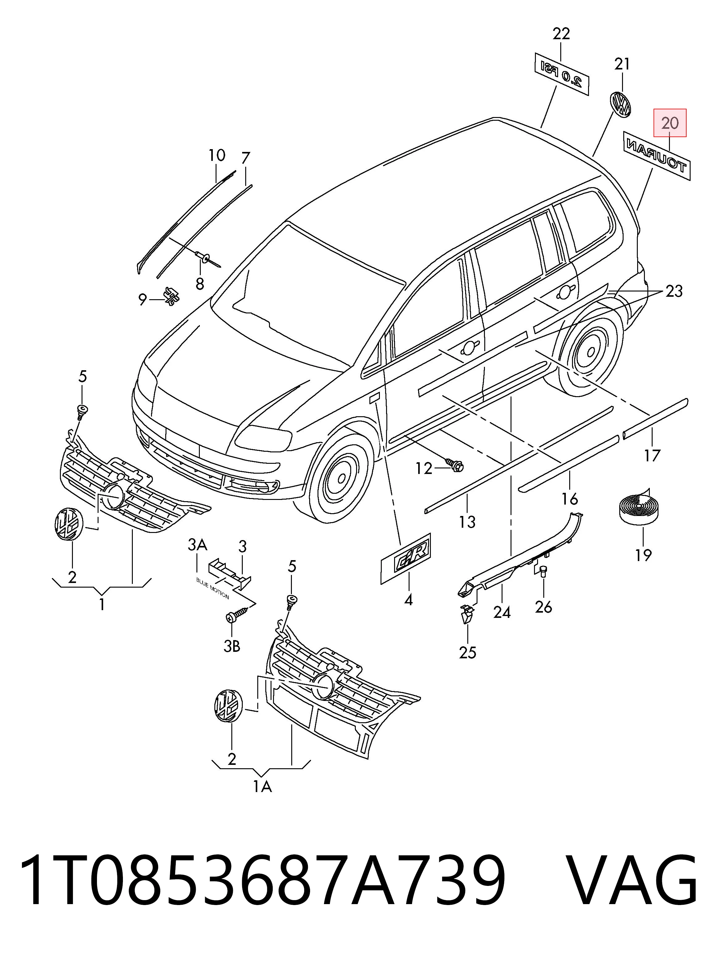 Купити Емблема кришки багажника Volkswagen Touran I 1T1, 1T2