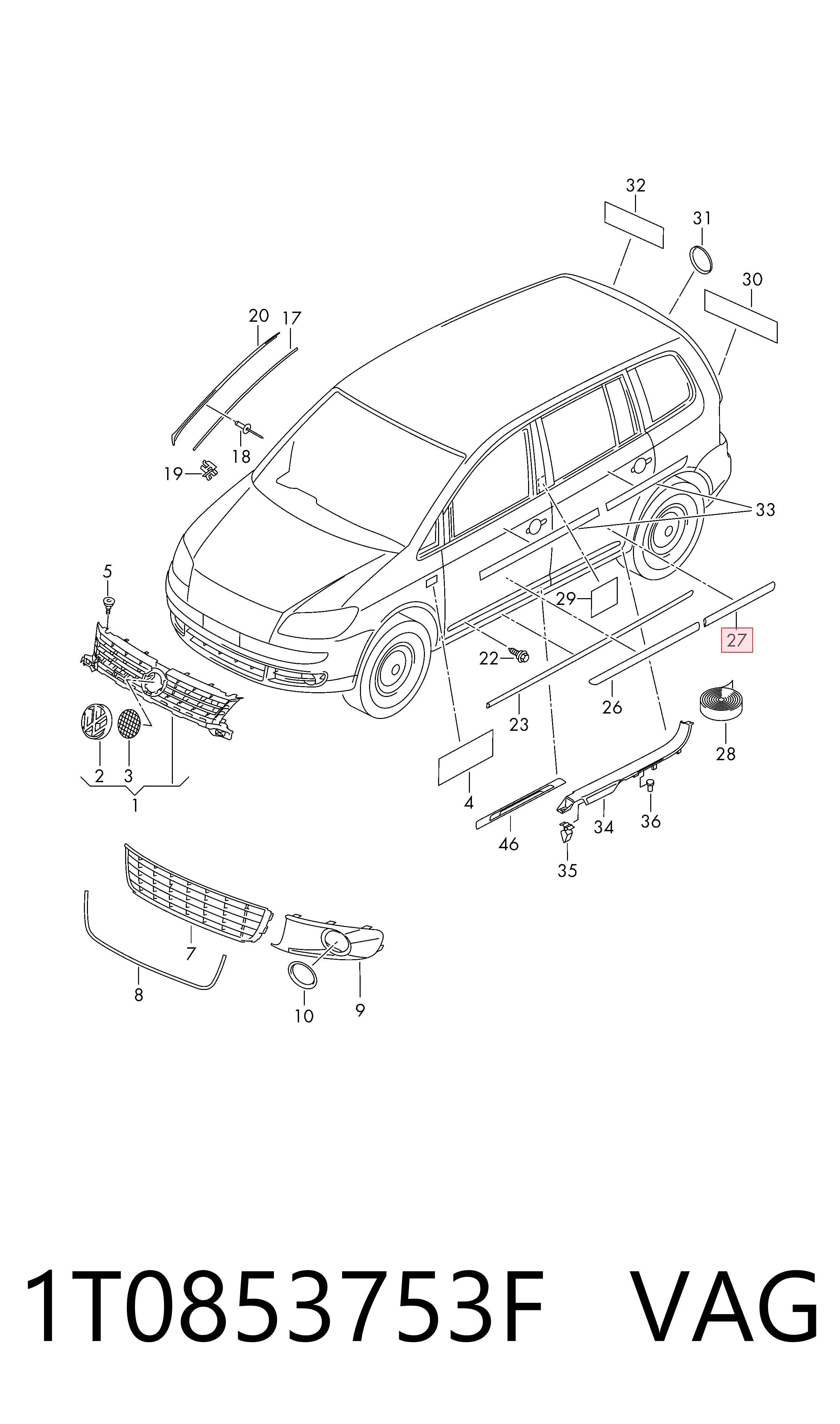 1T0853753F VAG Накладка задніх дверей