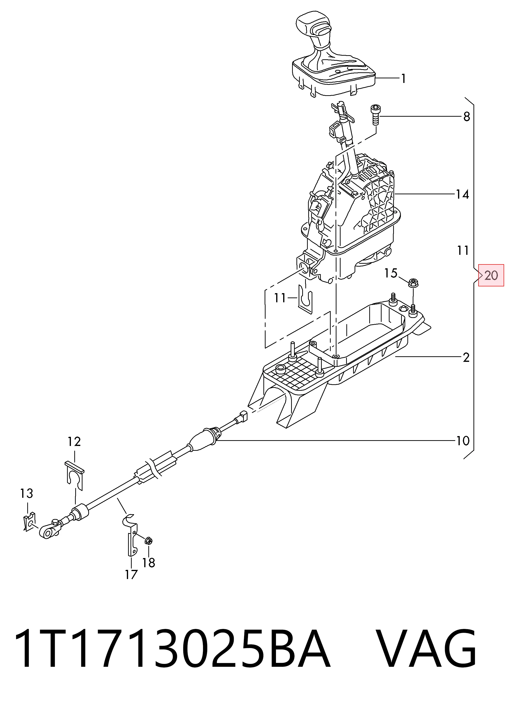 Механізм перемикання передач VAG 1T1713025BA ціна, від 101.36 USD