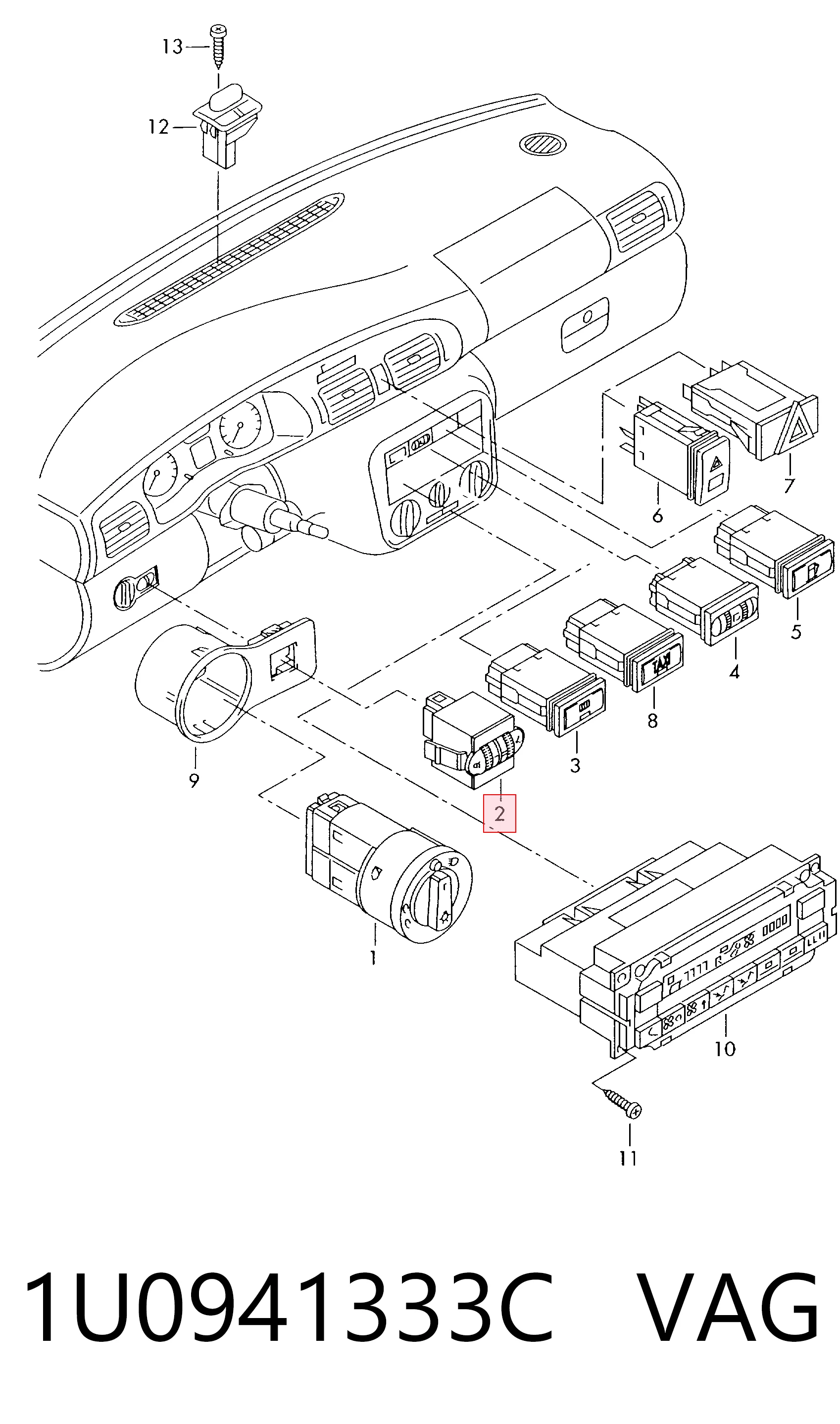 1U0941333C VAG Кнопка коректора фар