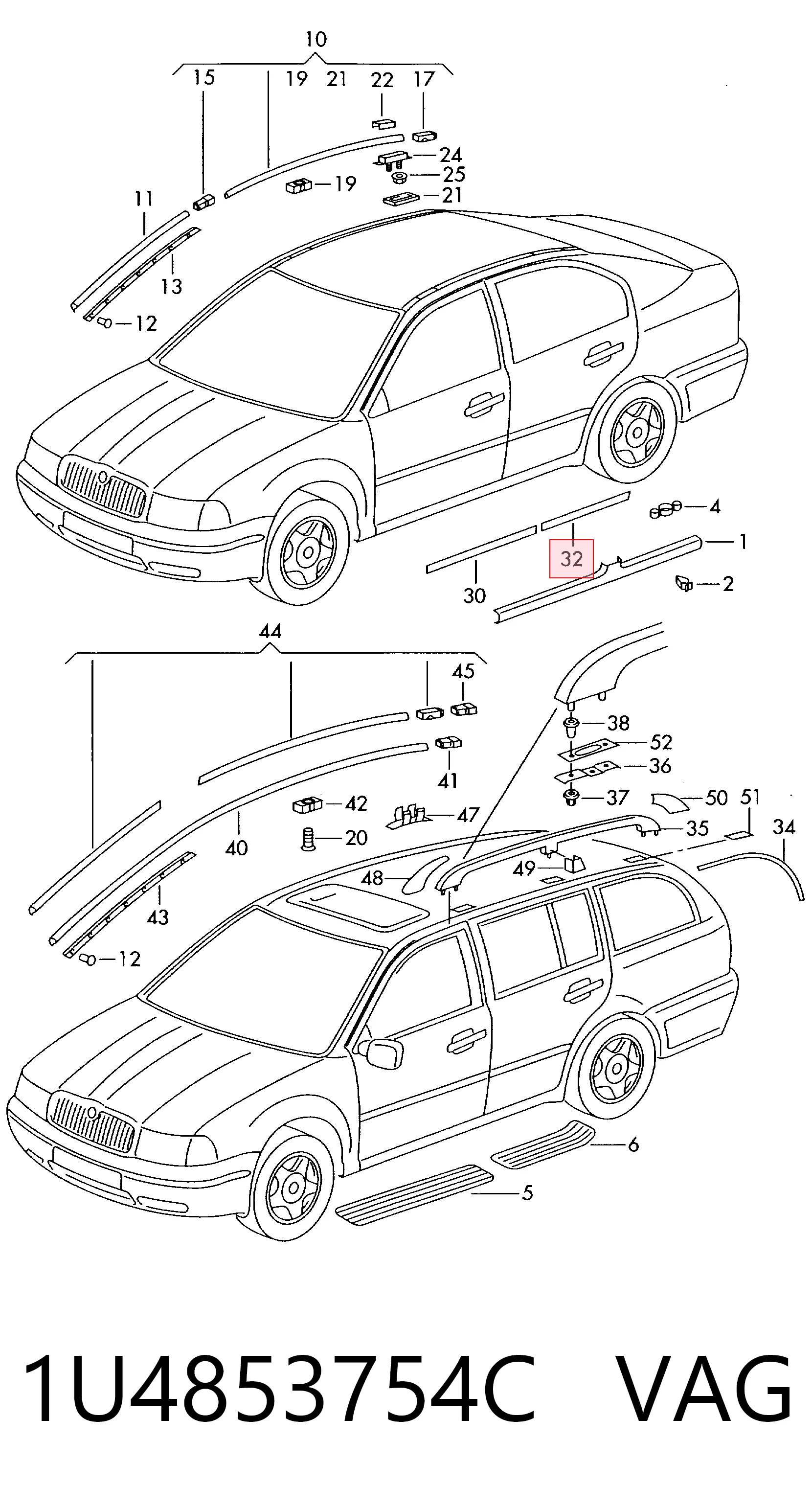 1U4853754C VAG Молдинг задніх правих дверей