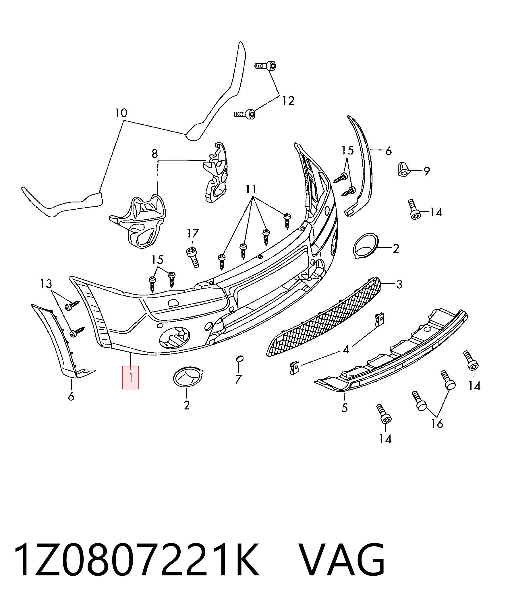 1Z0807221K VAG Бампер передній в зборі