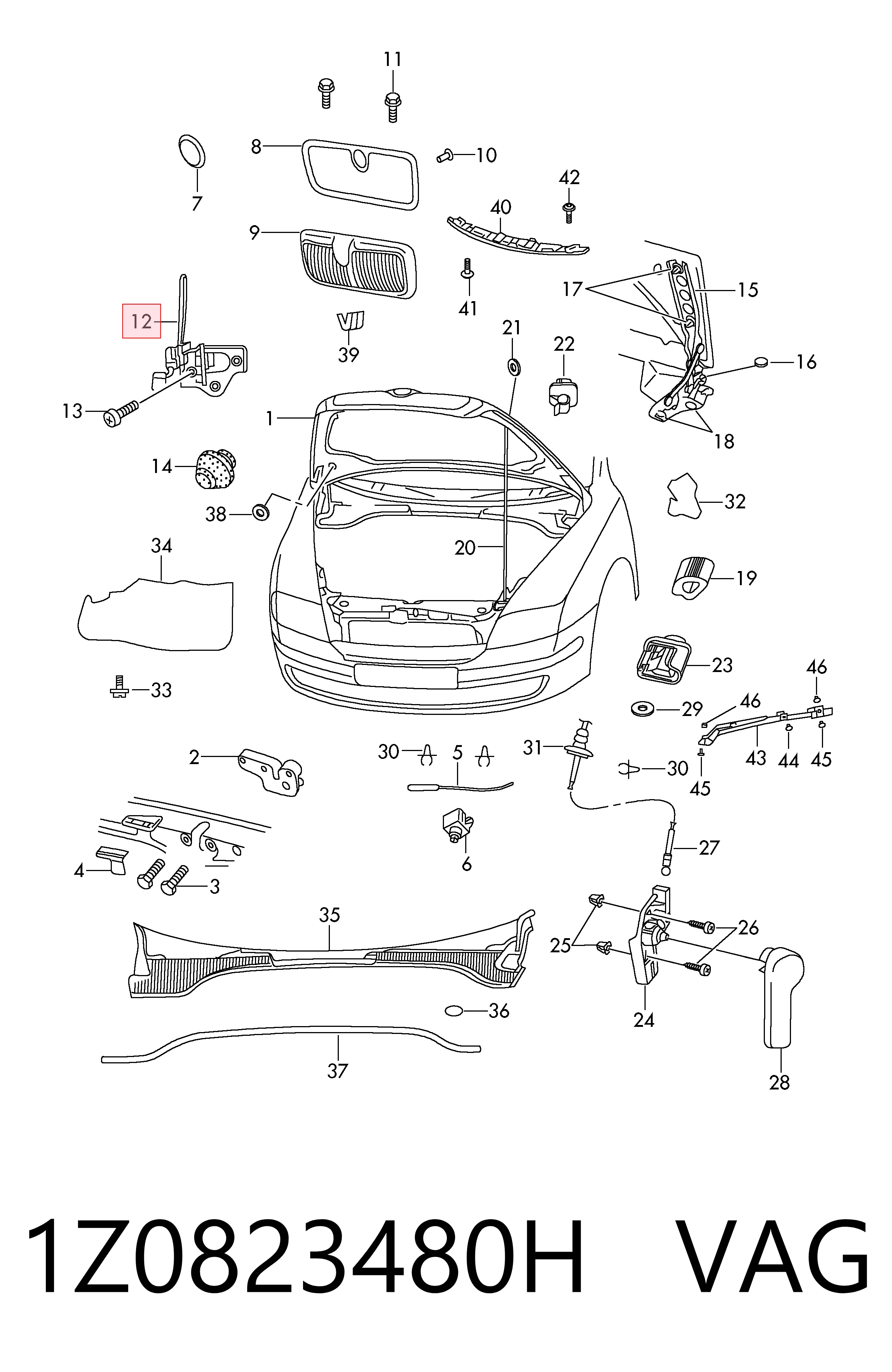 1Z0823480H VAG Запор капота (замок і привід замка капота)