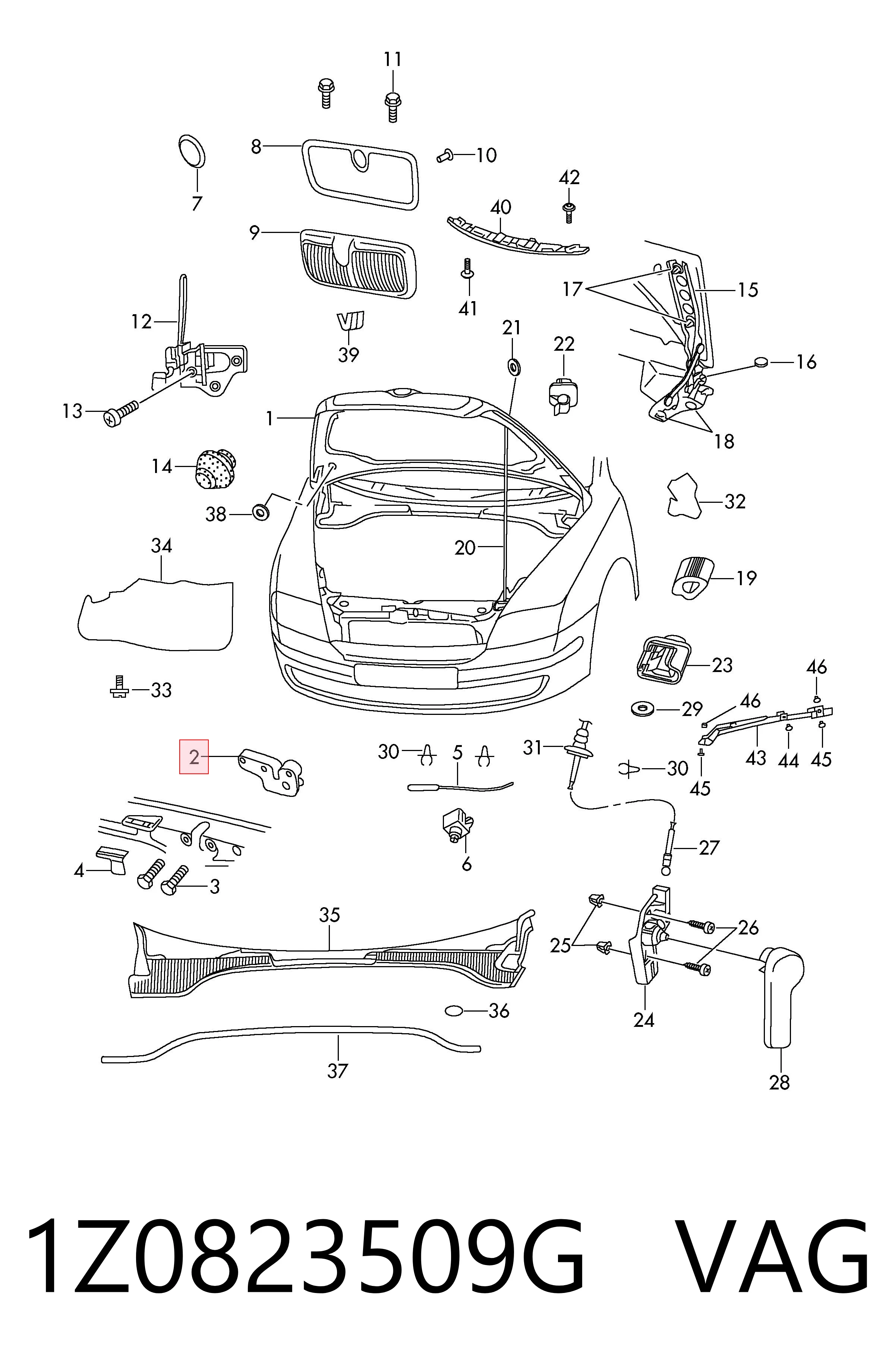 Запор капота (замок і привід замка капота) на Volkswagen AMAROK  2HA, 2HB, S1B, S6B, S7A, S7B