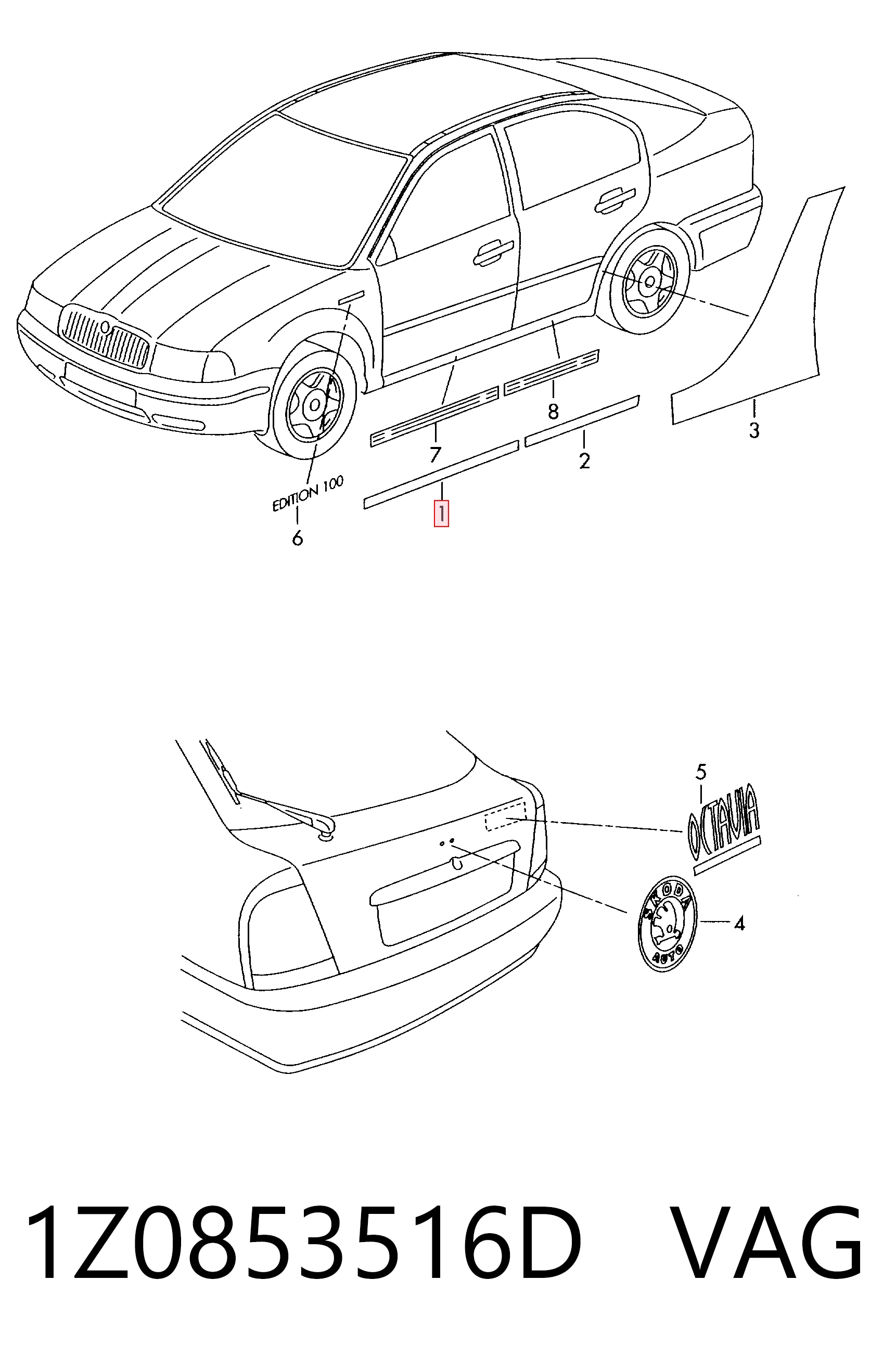 1Z0853516D VAG Молдинг передніх правих дверей