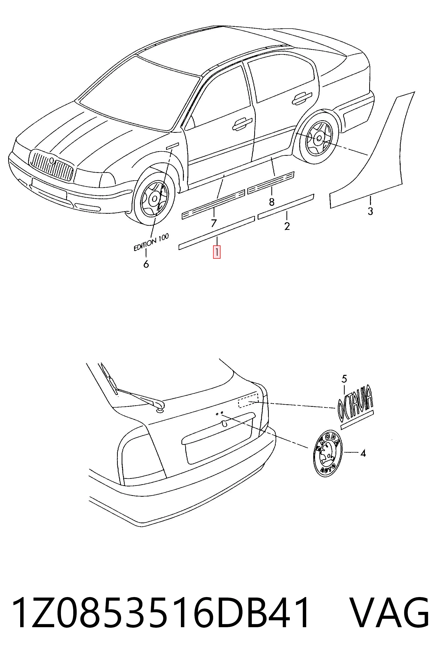 1Z0853516DB41 VAG Молдинг передньої правої двері