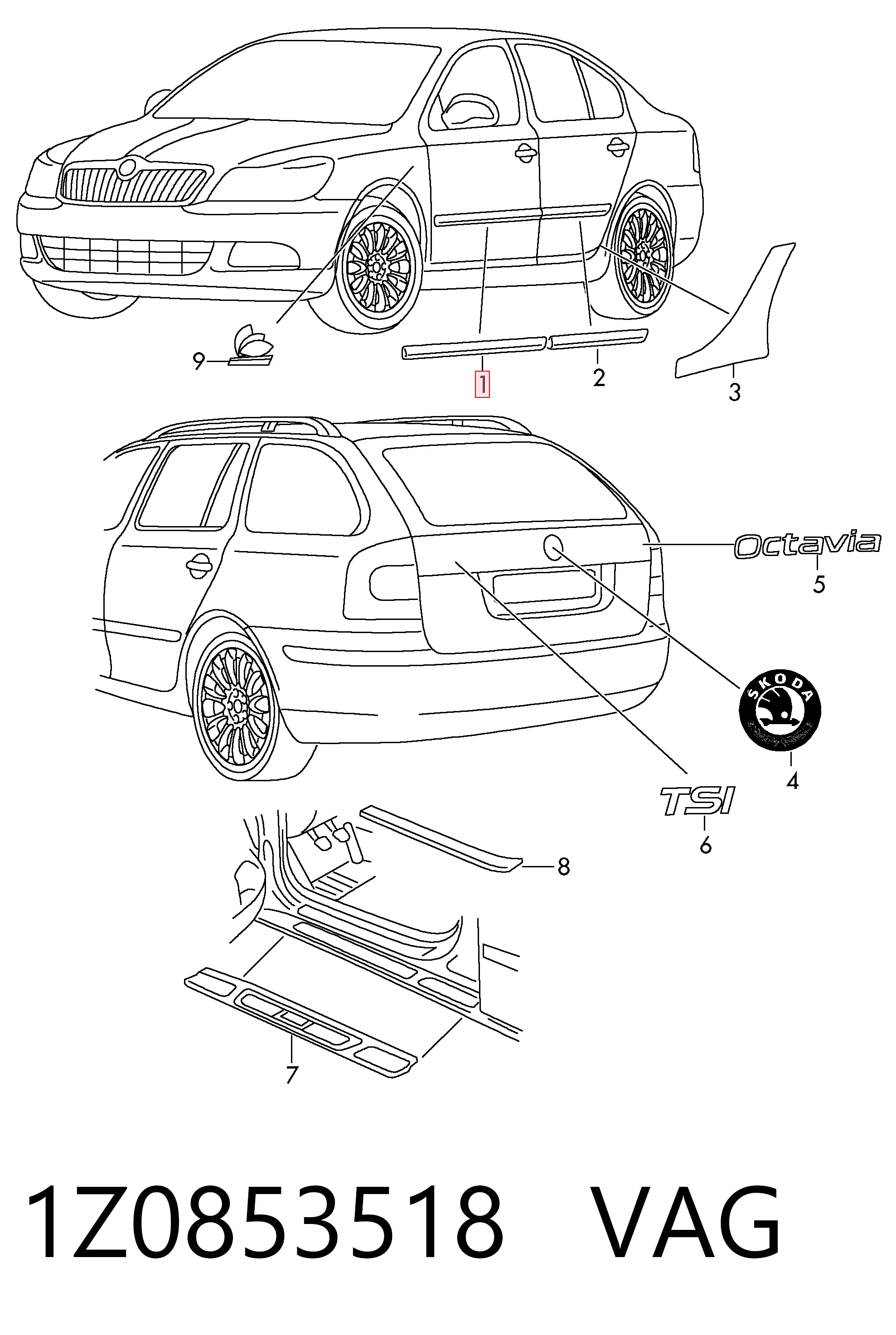 1Z0853518 VAG Молдинг передніх правих дверей
