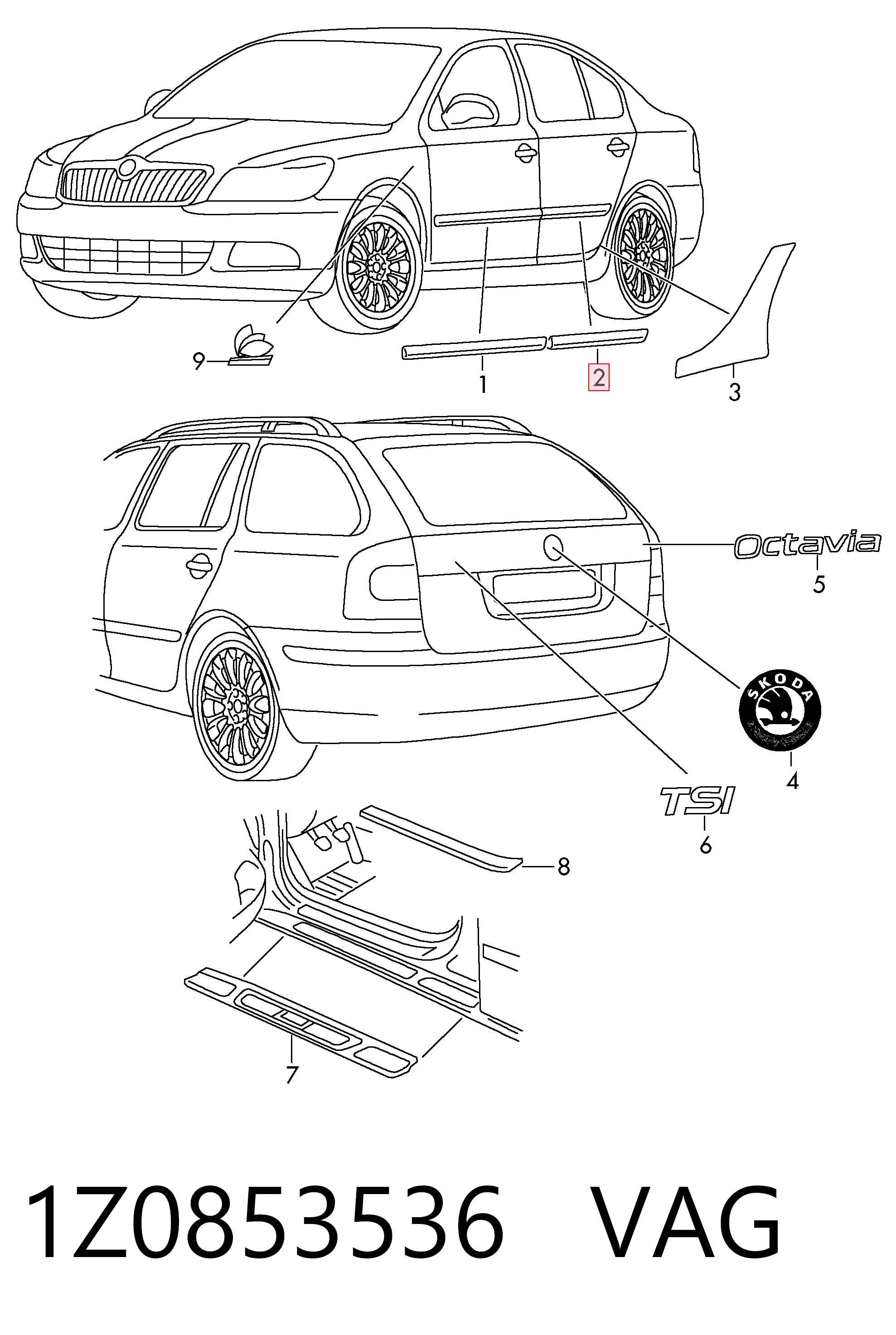 1Z0853536 VAG Молдинг задніх правих дверей