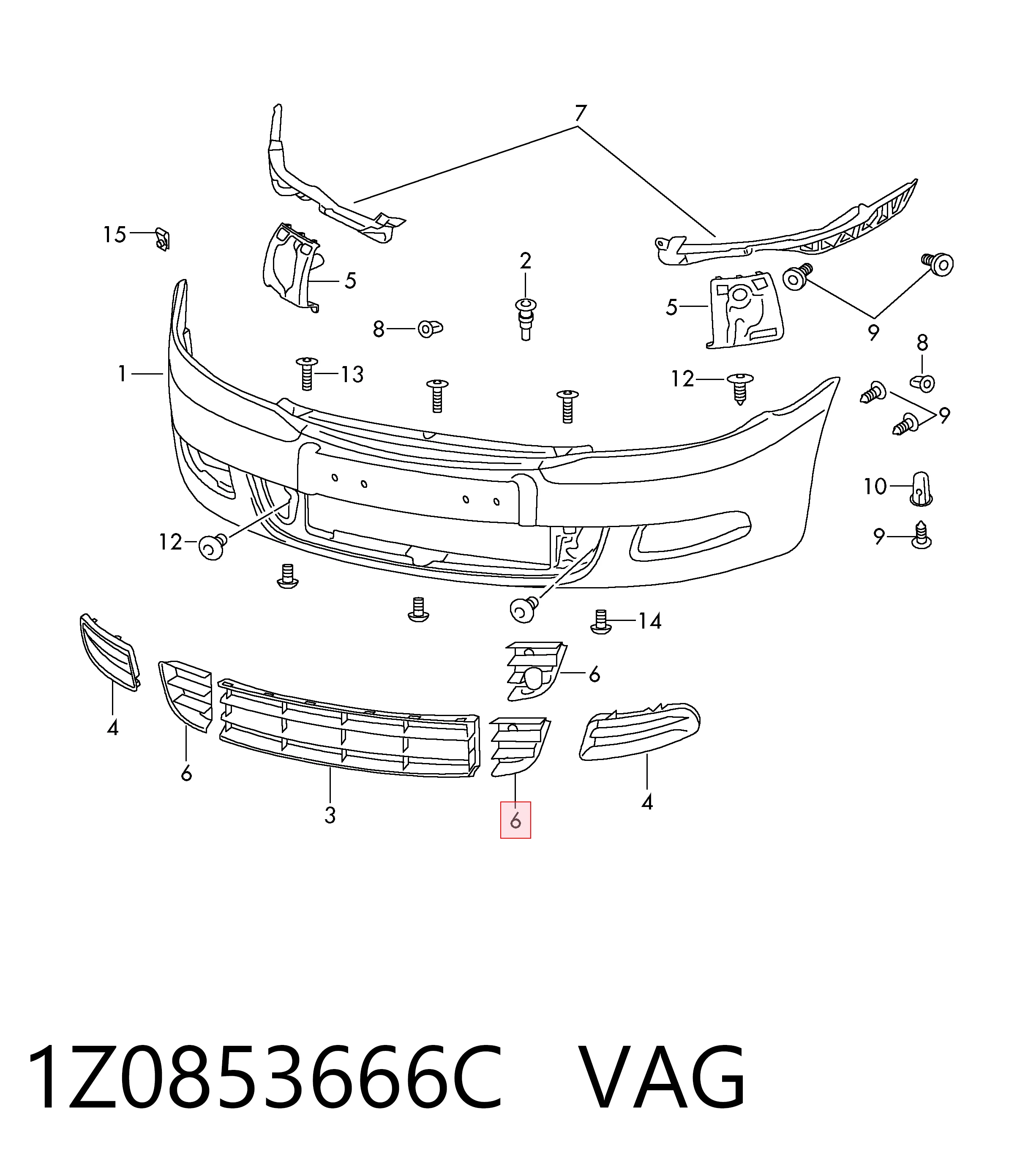 1Z0853666C VAG Решітка переднього бампера, права