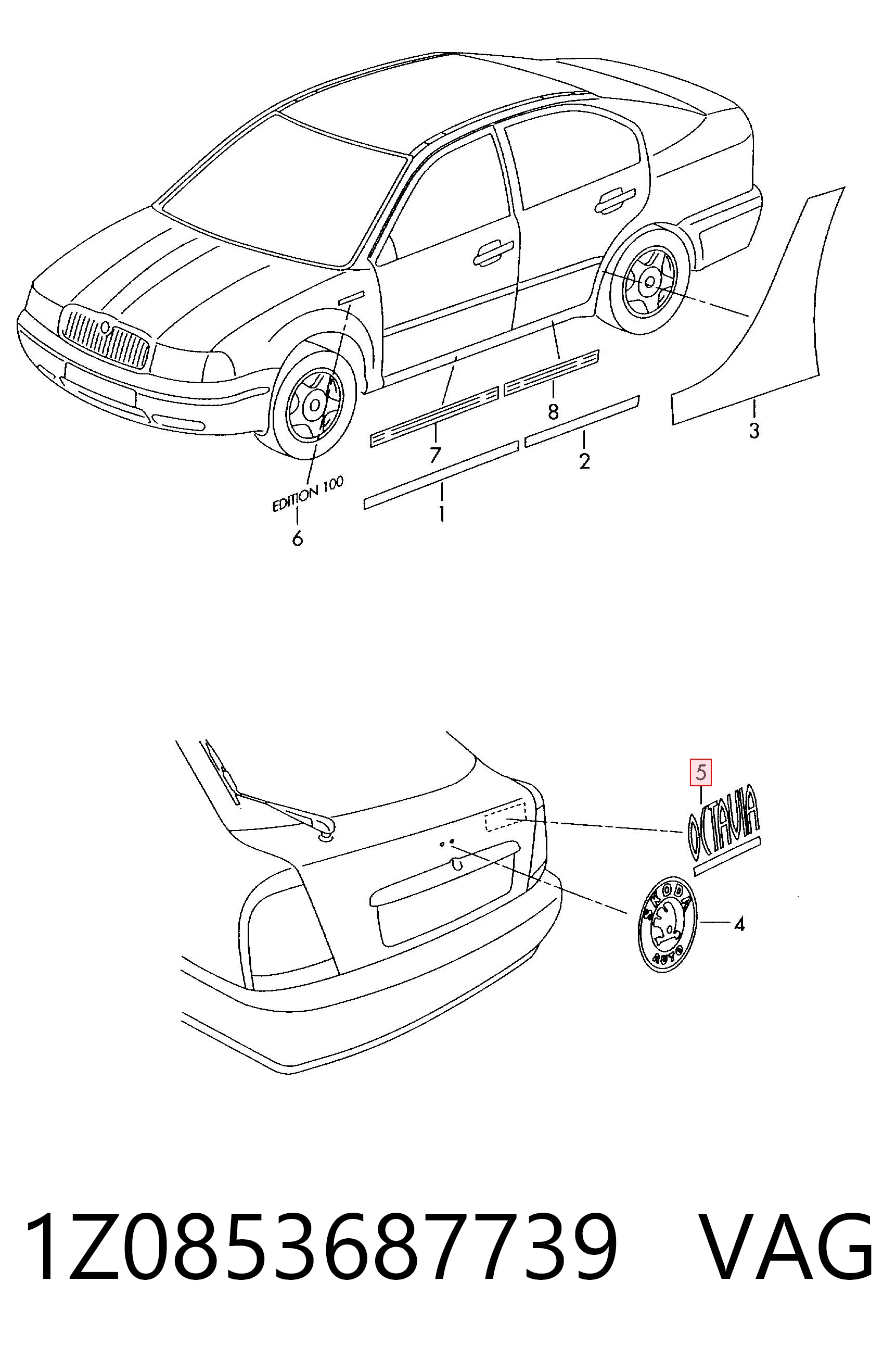 1Z0853687739 VAG Емблема кришки багажника, фірмовий значок