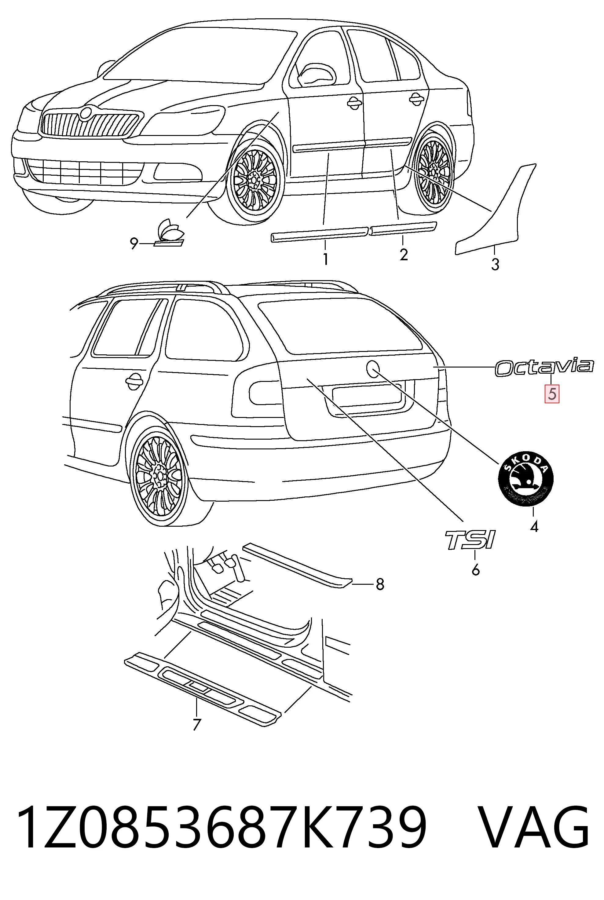 1Z0853687K739 VAG Емблема кришки багажника, фірмовий значок