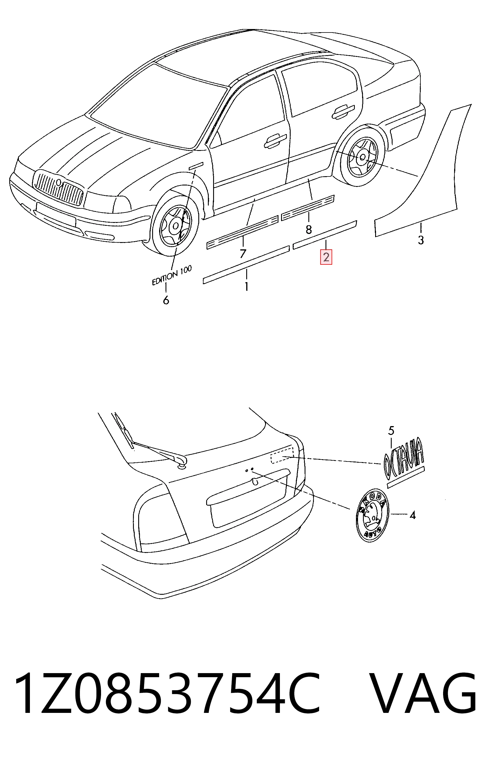 1Z0853754C VAG Молдинг задніх правих дверей