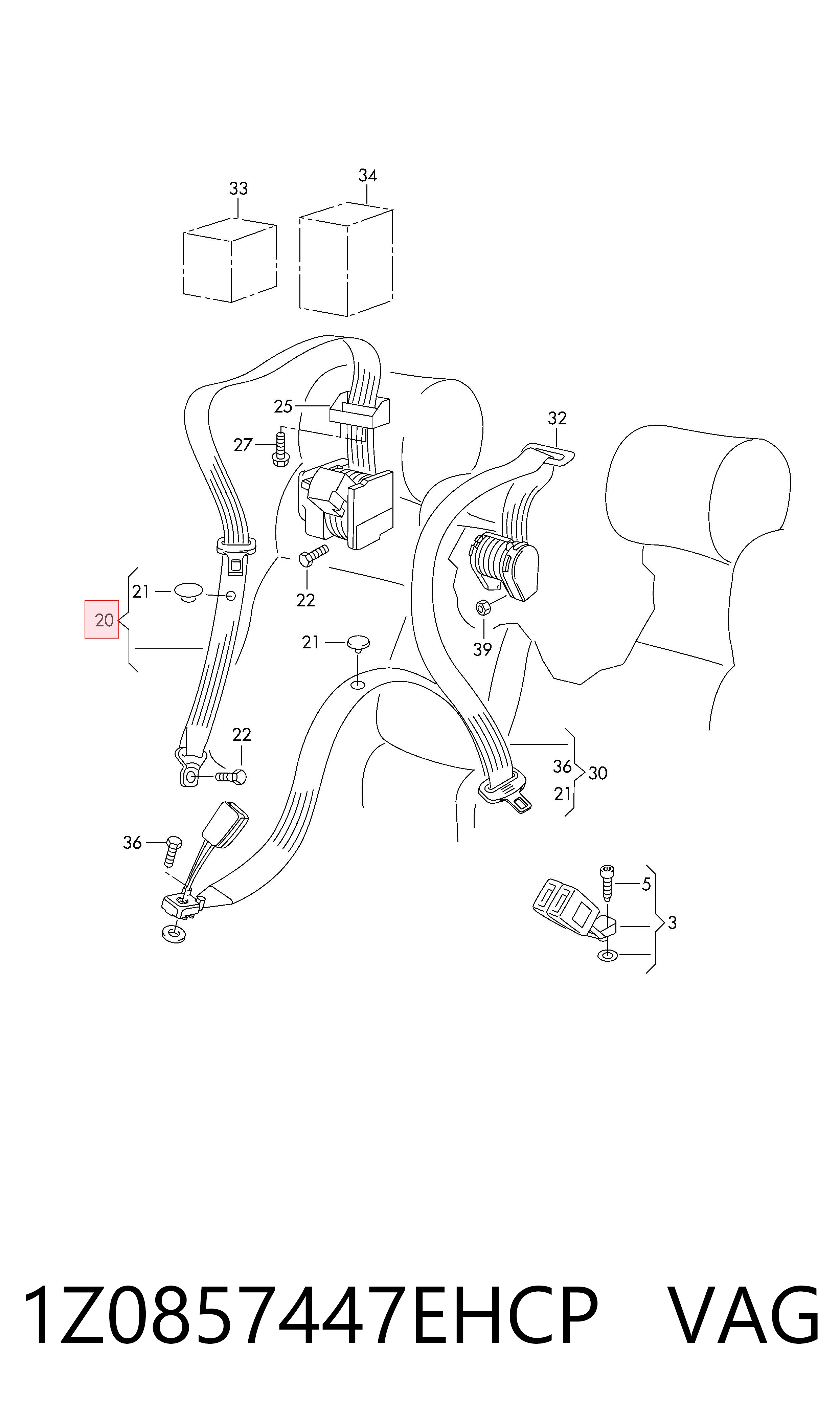 1Z0857447EHCP VAG Пасок безпеки задній