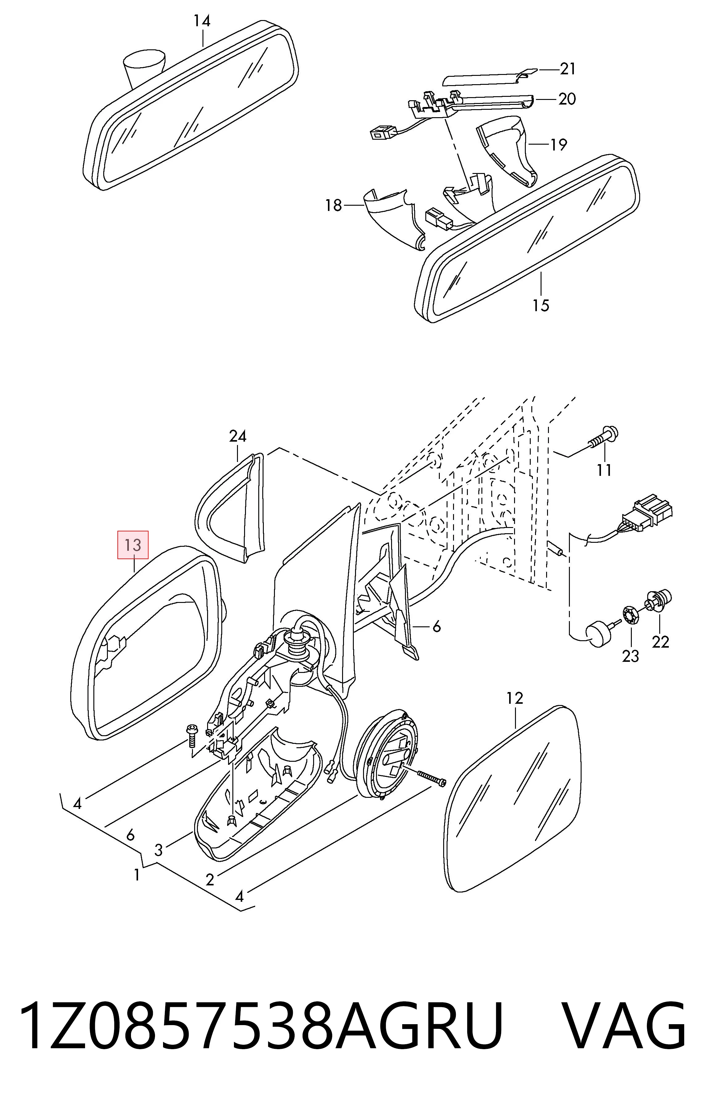 Купити 1Z0857538AGRU VAG Накладка/кришка дзеркала заднього виду, права