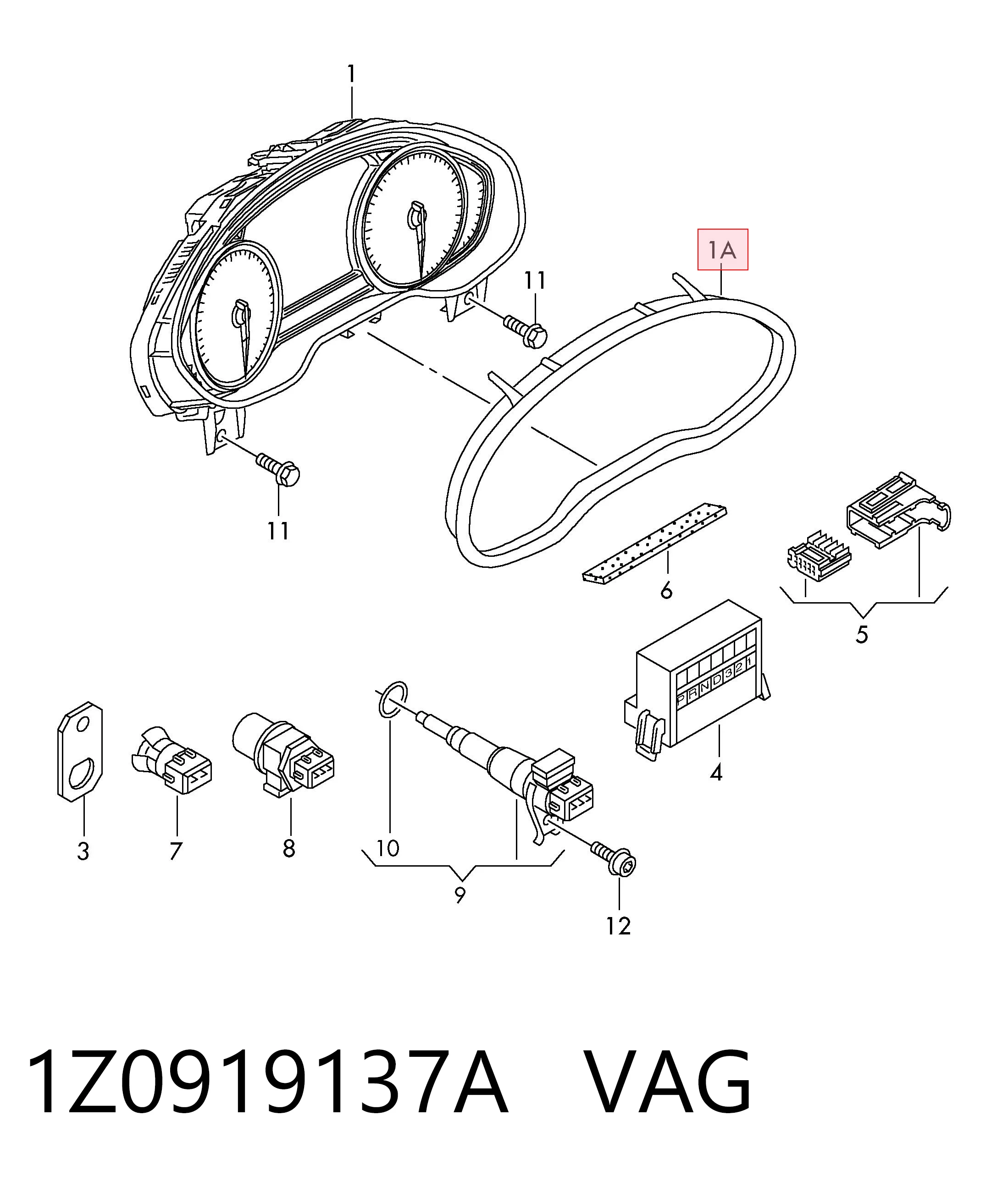 1Z0919137A VAG Скло щитка приладів