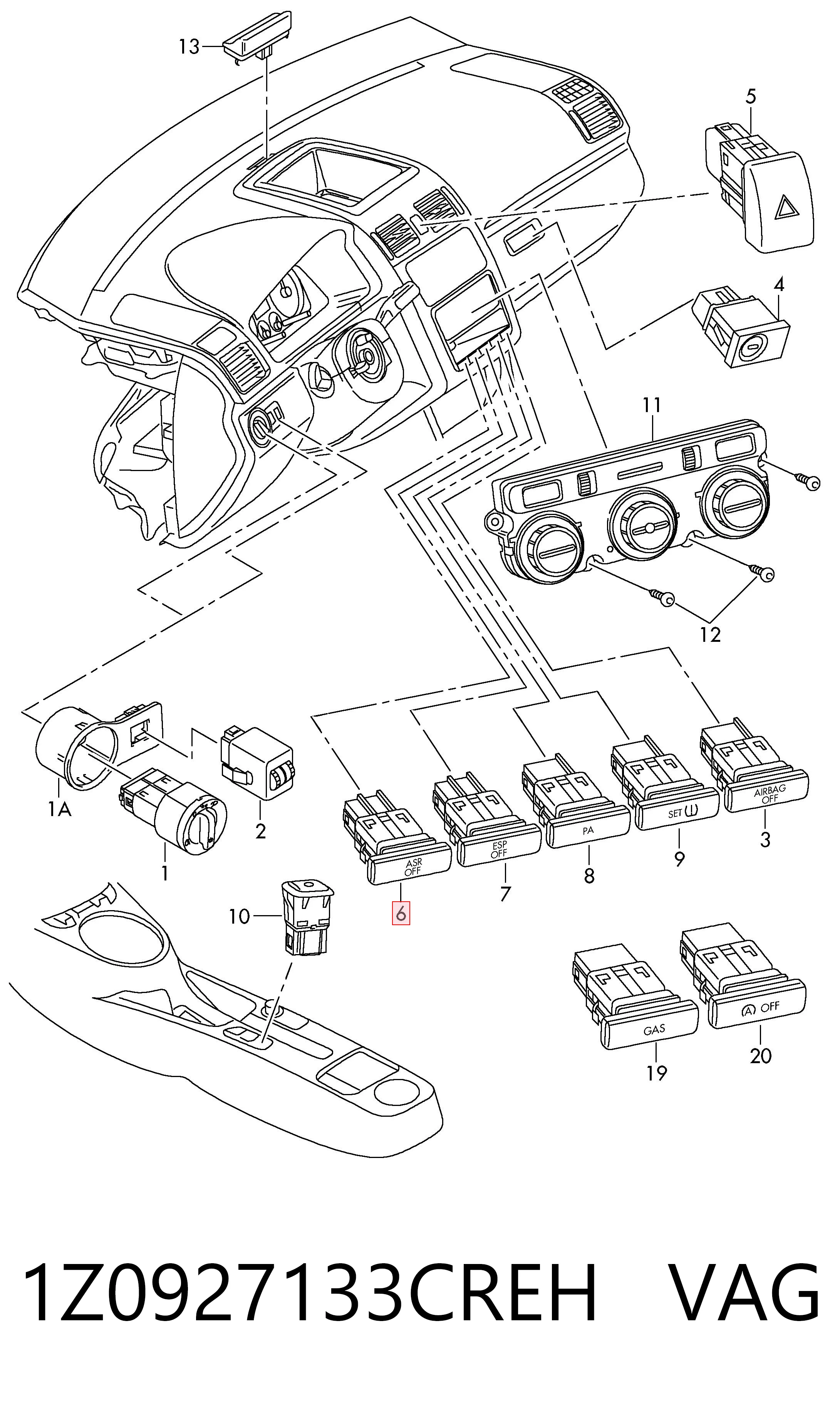 1Z0927133CREH VAG Кнопка ASR