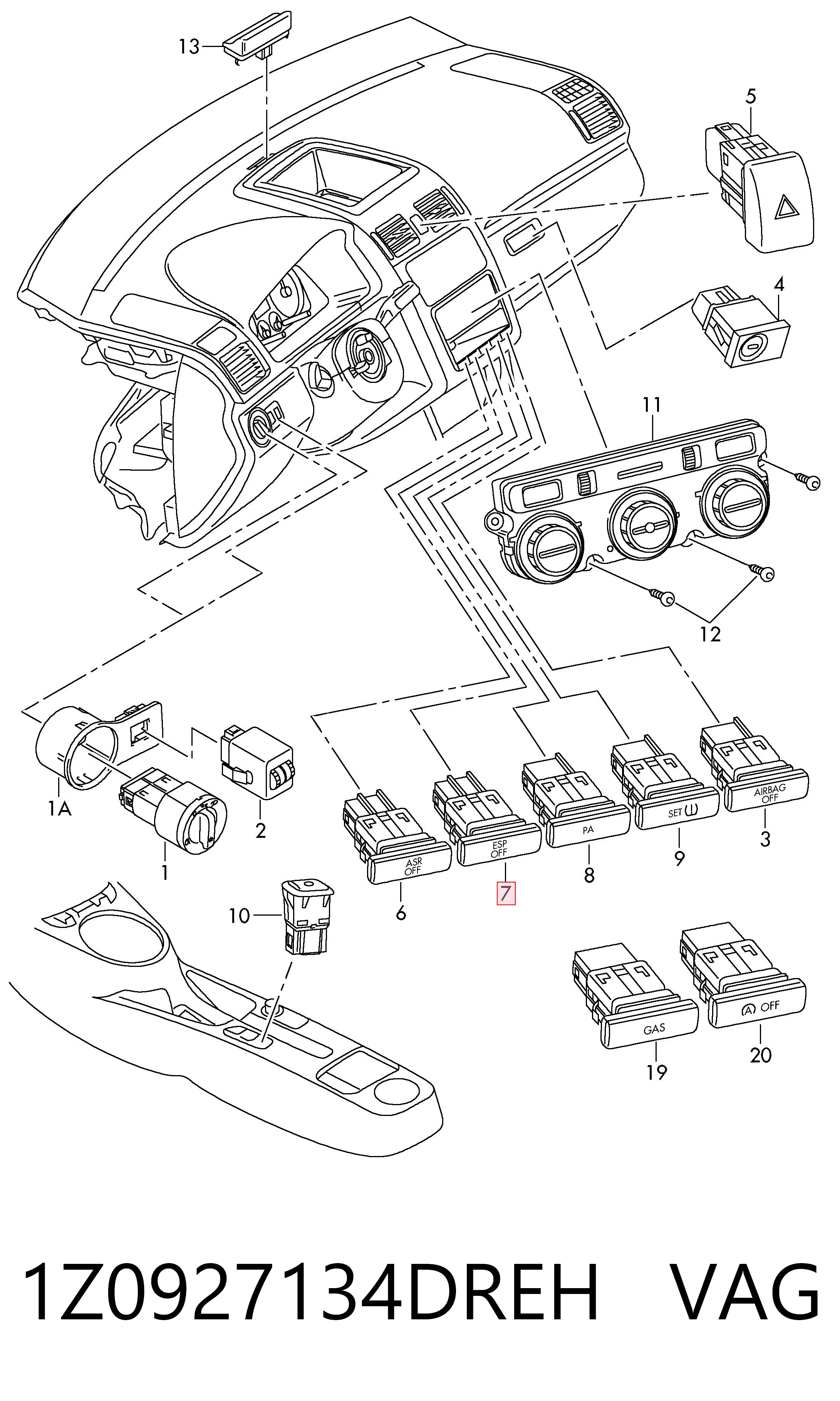 1Z0927134DREH VAG Кнопка увімкнення ESP