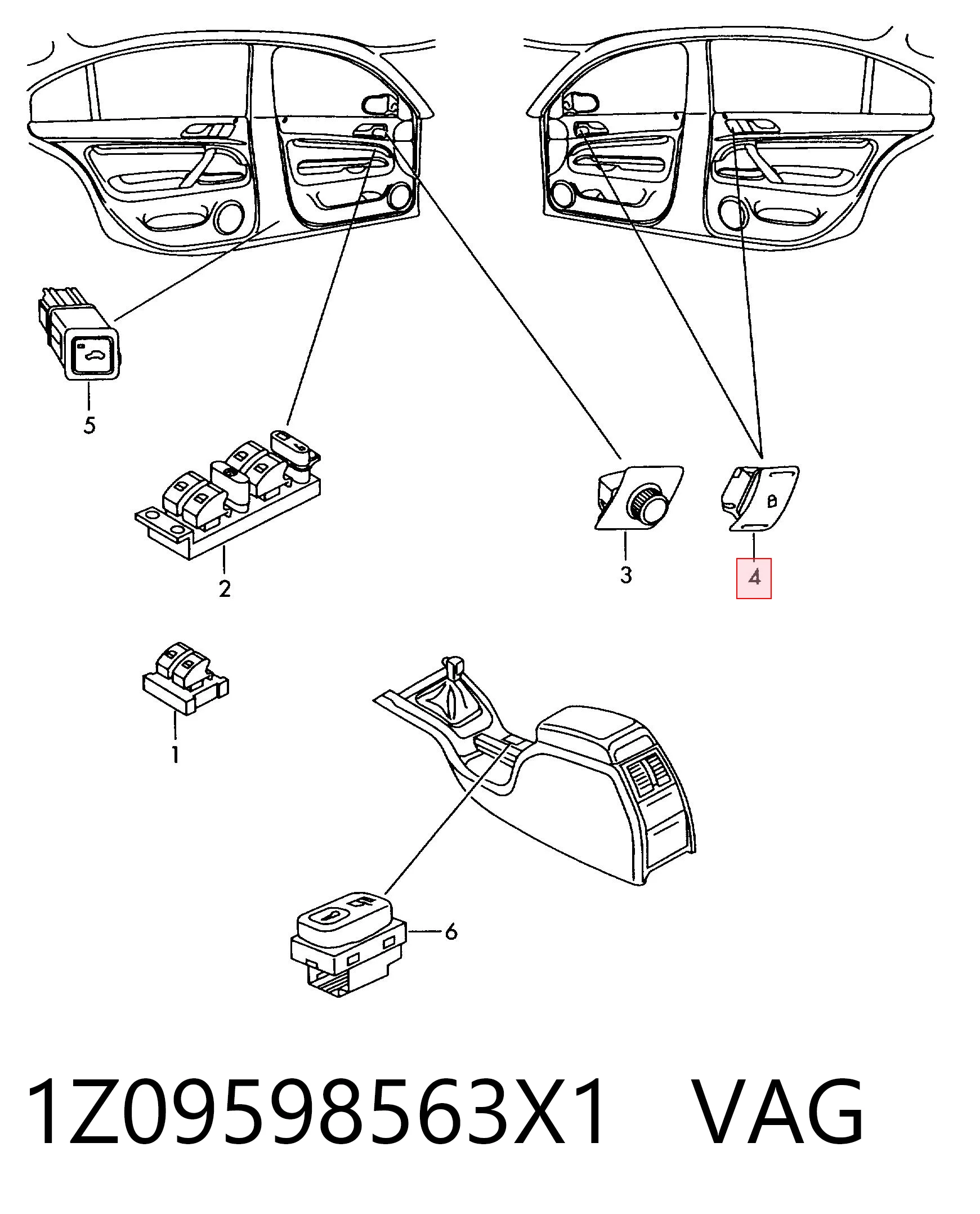 1Z09598563X1 VAG Кнопка підйомника заднього скла