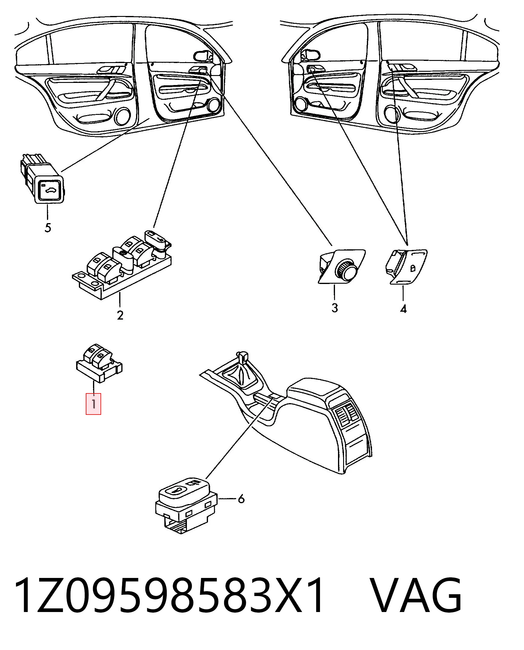 1Z09598583X1 VAG Кнопки переднього лівого склопід'ємника