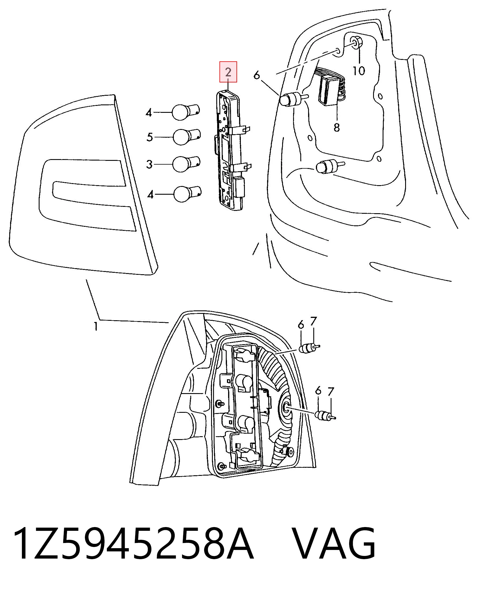 1Z5945258A VAG Плата заднього ліхтаря, контактна