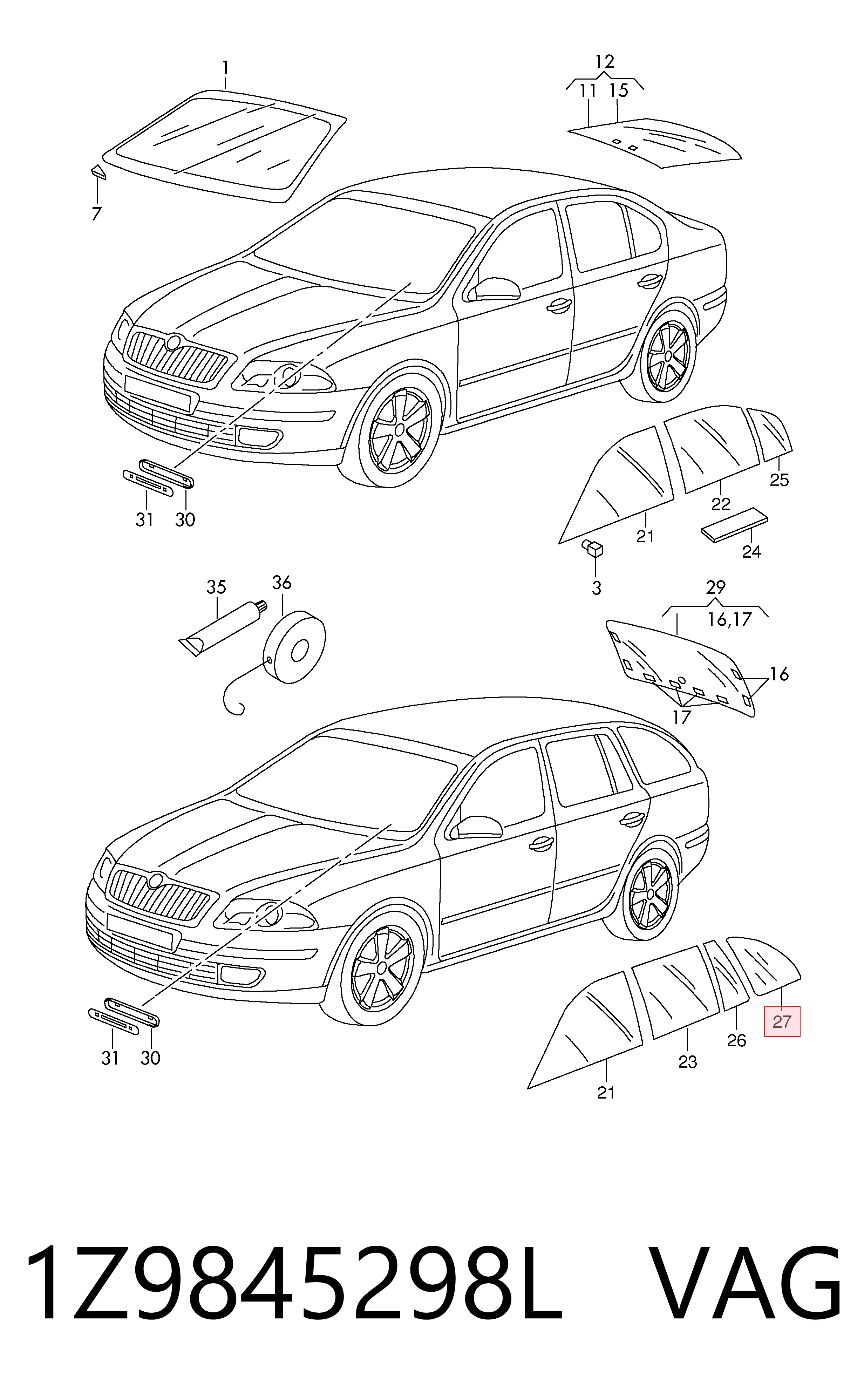 1Z9845298L VAG Стукло багажника, праве